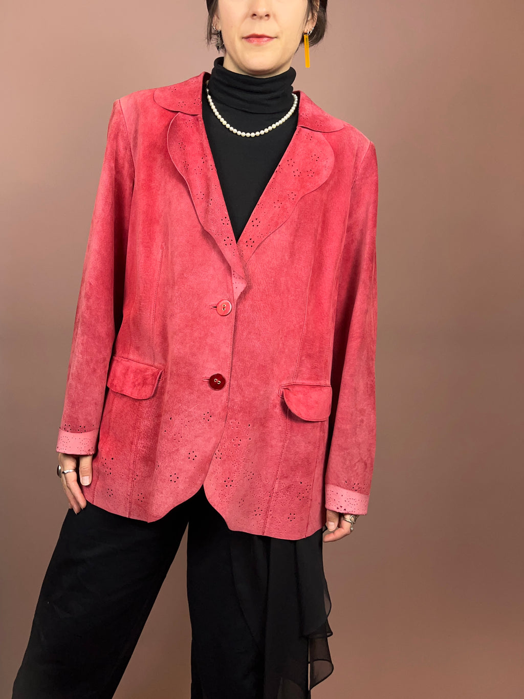Wildlederjacke Pink Gelöchert Gr. 42/44