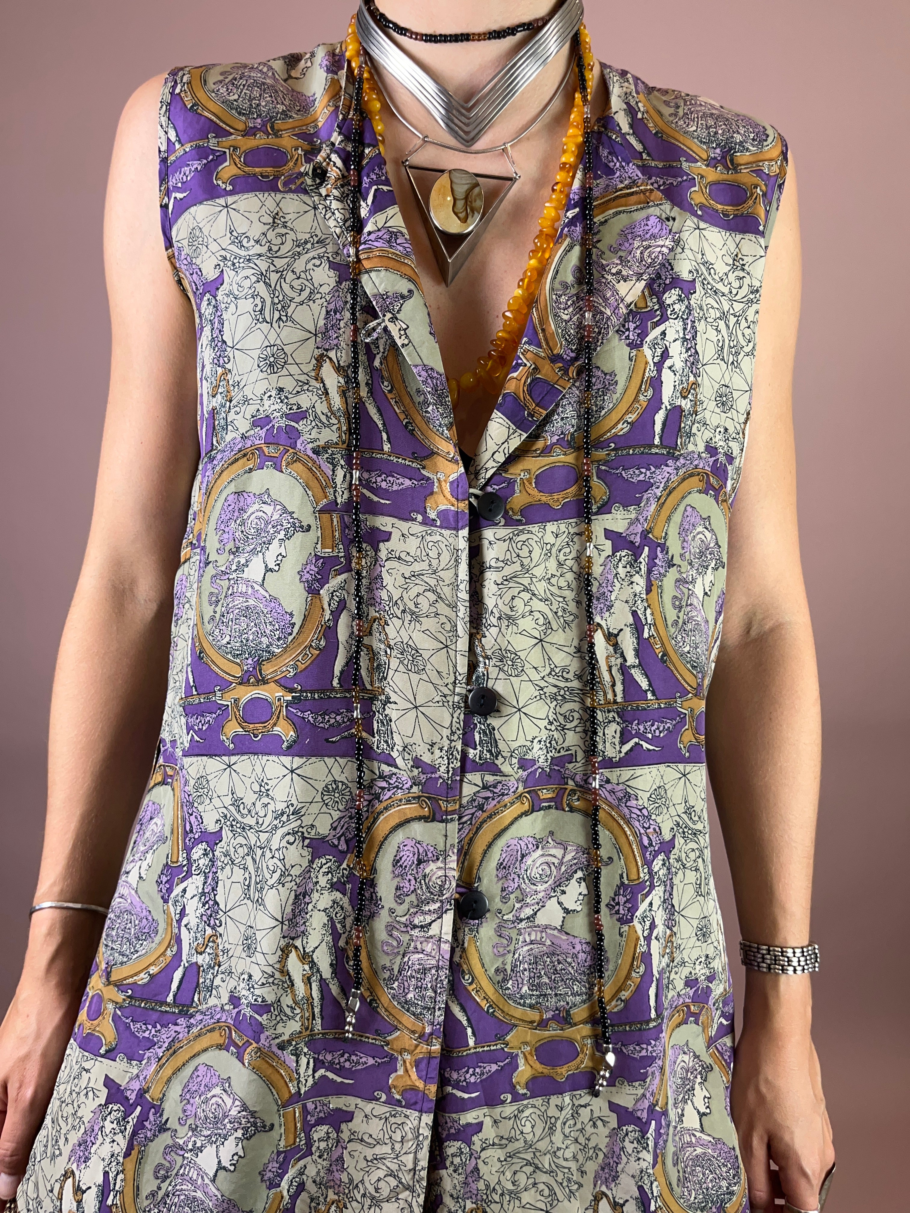 Seidenbluse Barock Print Lila Gold Gr. 38