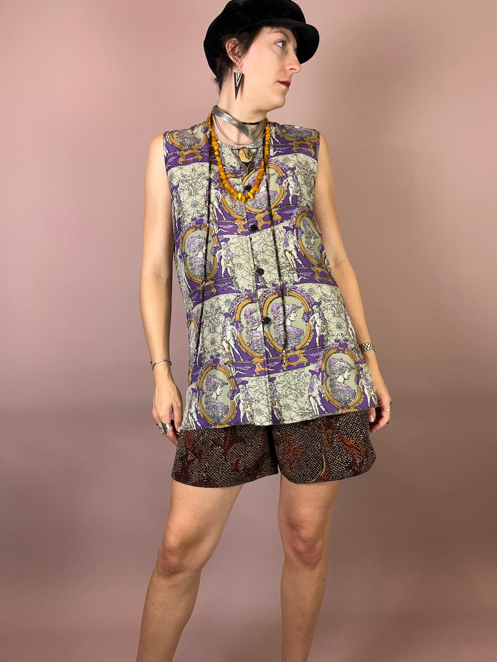 Seidenbluse Barock Print Lila Gold Gr. 38