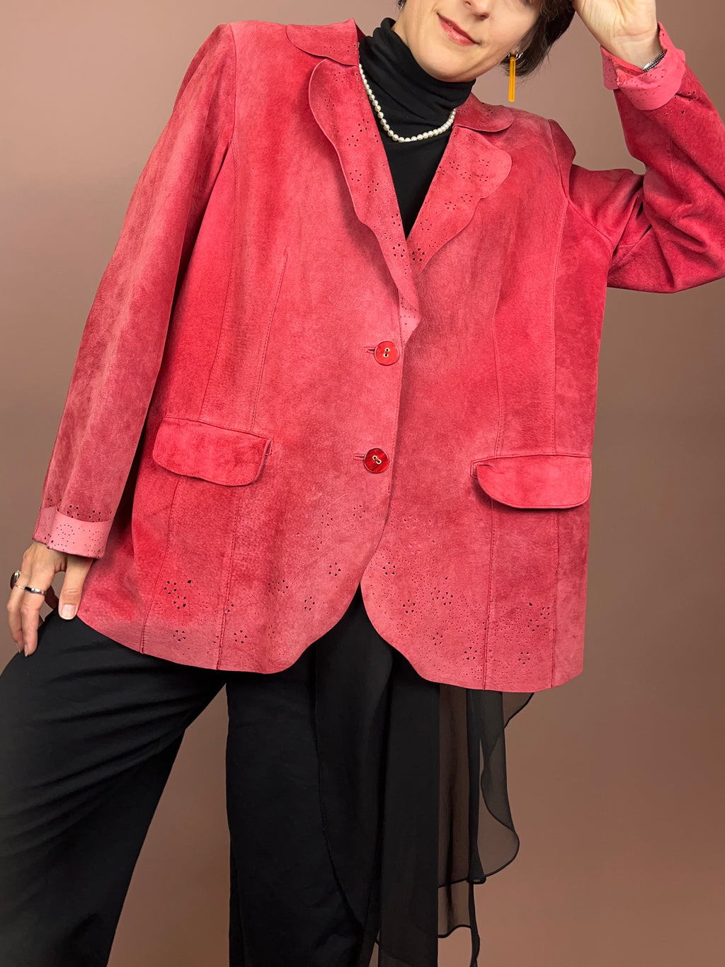Wildlederjacke Pink Gelöchert Gr. 42/44