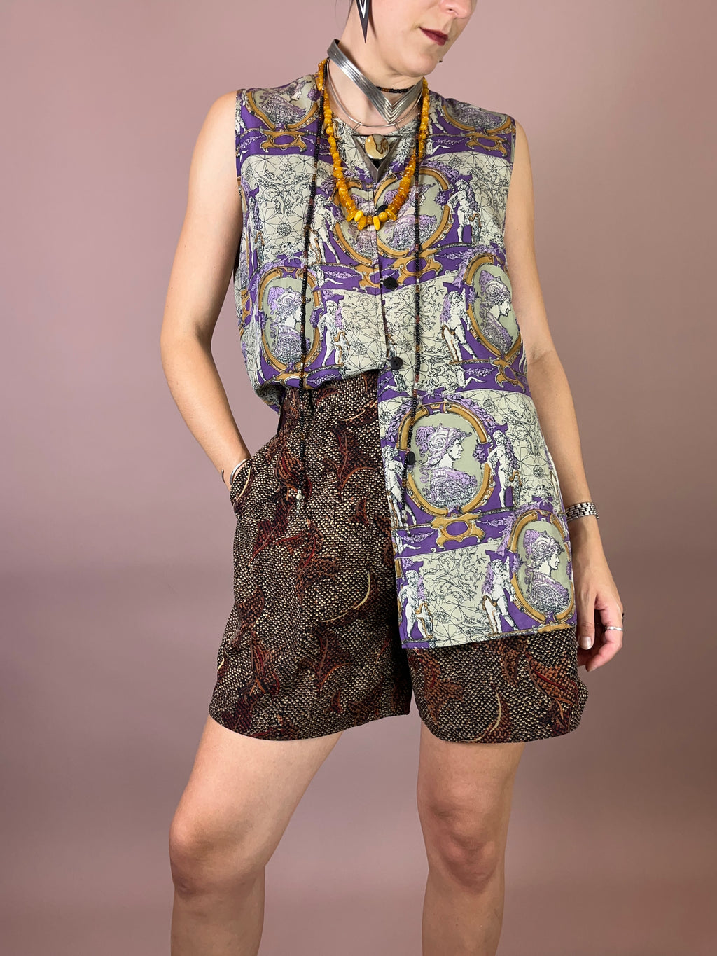 Seidenbluse Barock Print Lila Gold Gr. 38