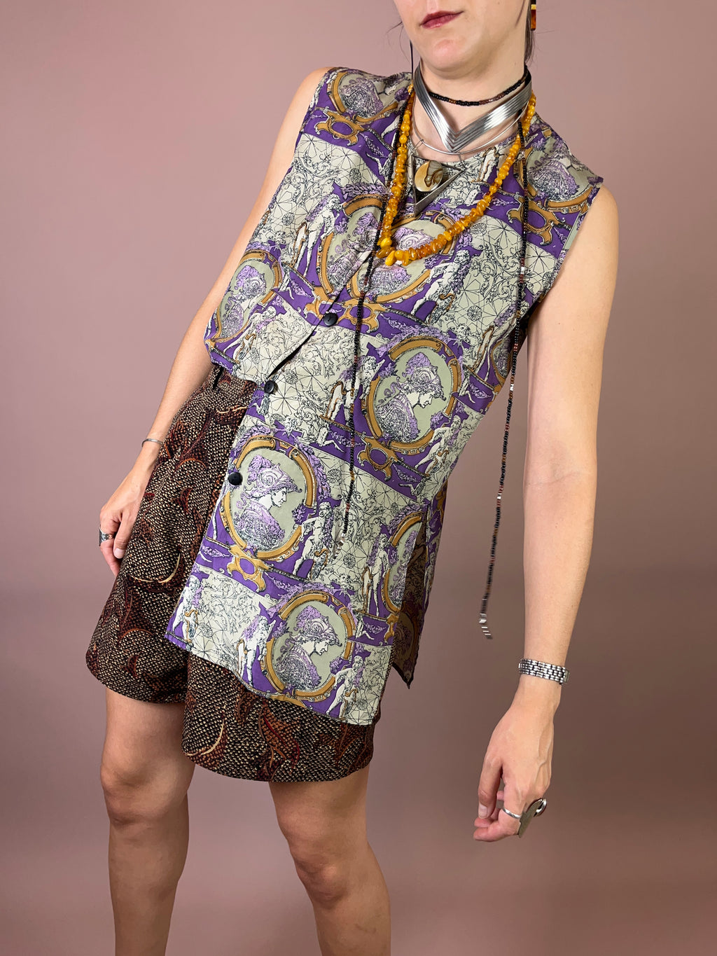 Seidenbluse Barock Print Lila Gold Gr. 38
