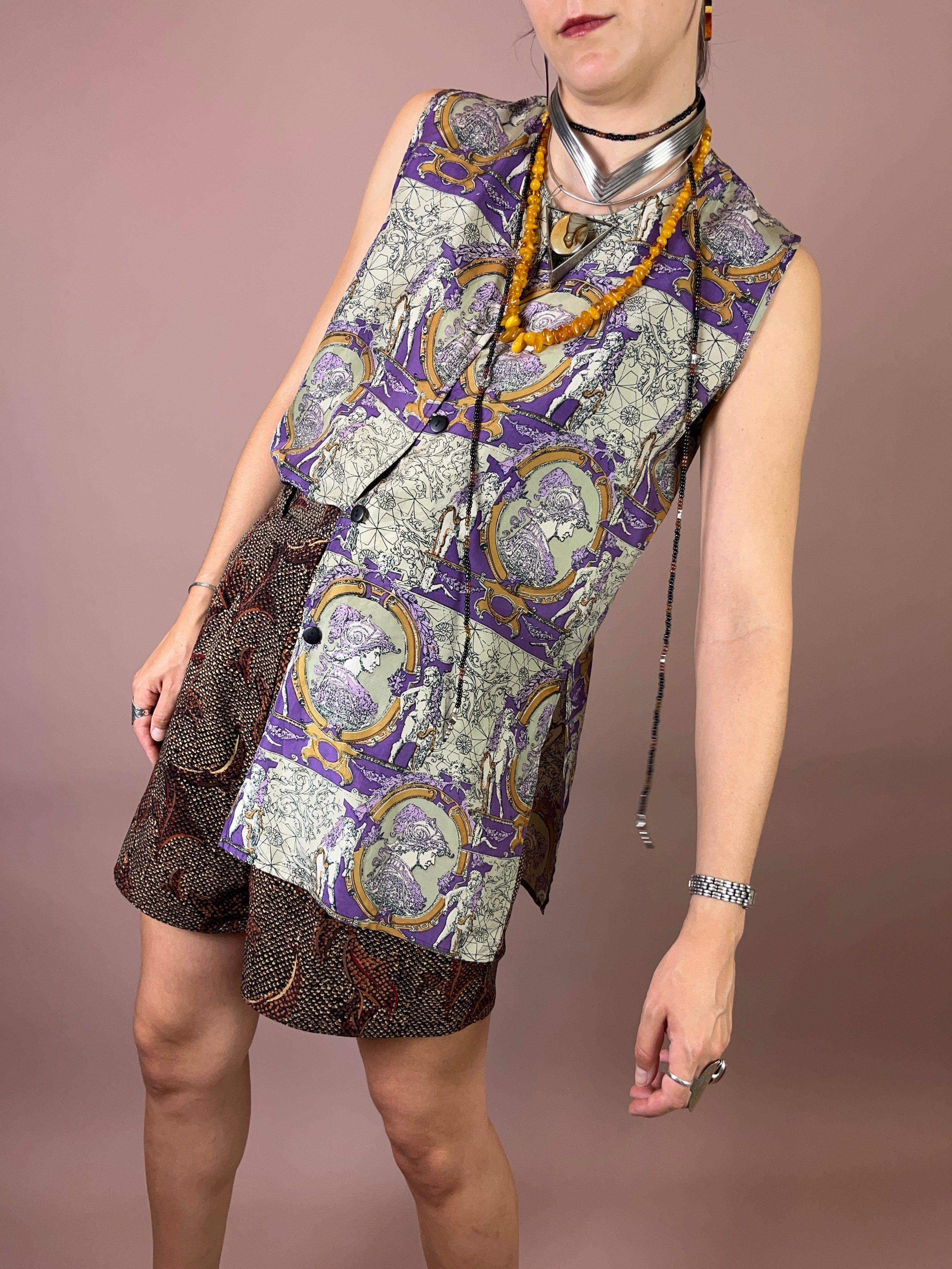 Seidenbluse Barock Print Lila Gold Gr. 38