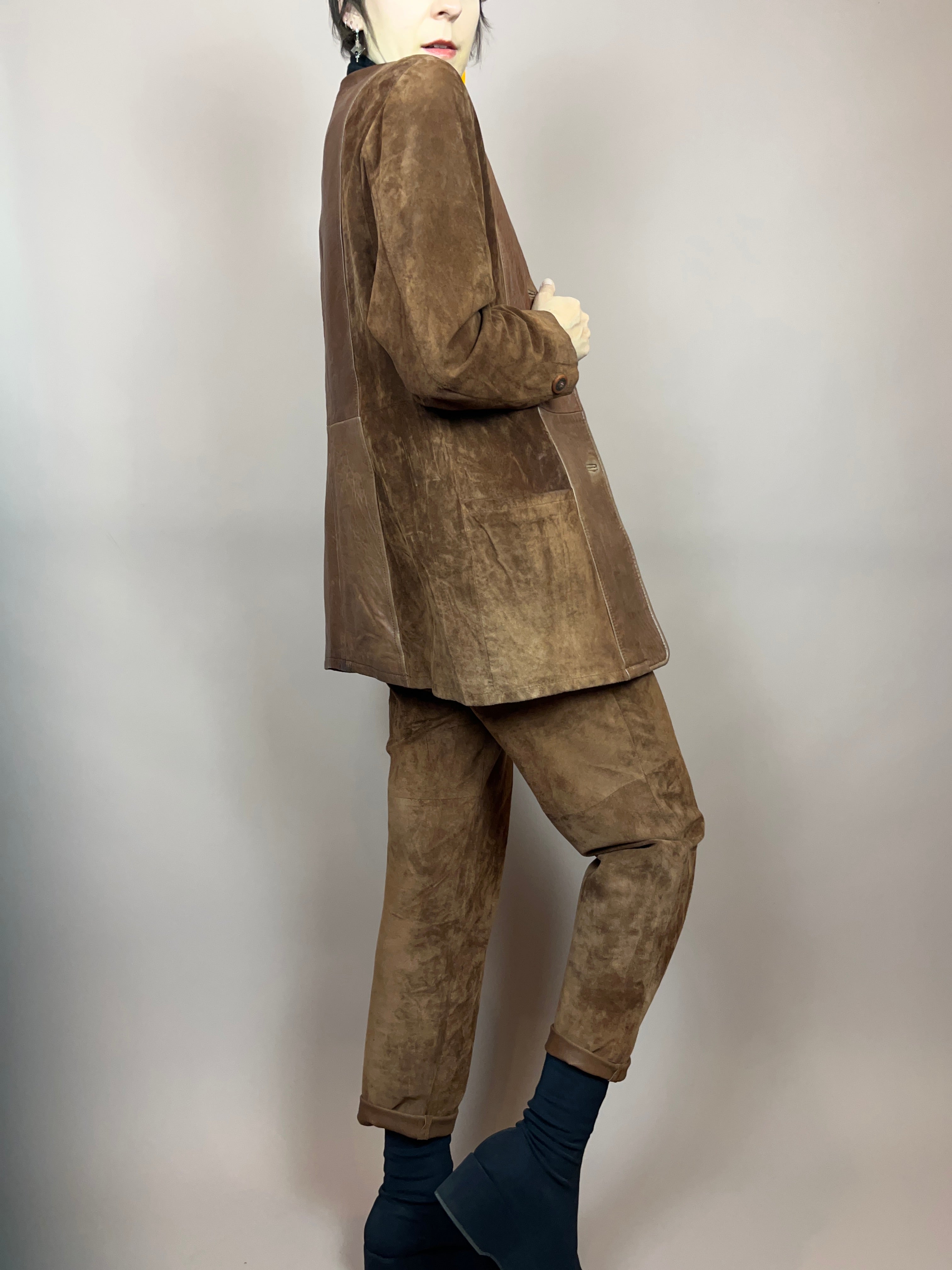 Set Leder Braun Jacke Hose Gr. 36/38