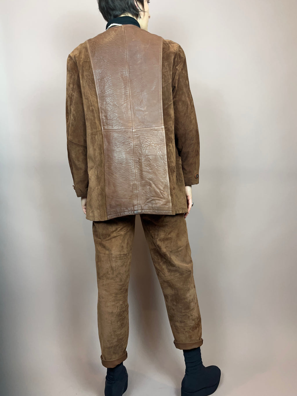 Set Leder Braun Jacke Hose Gr. 36/38