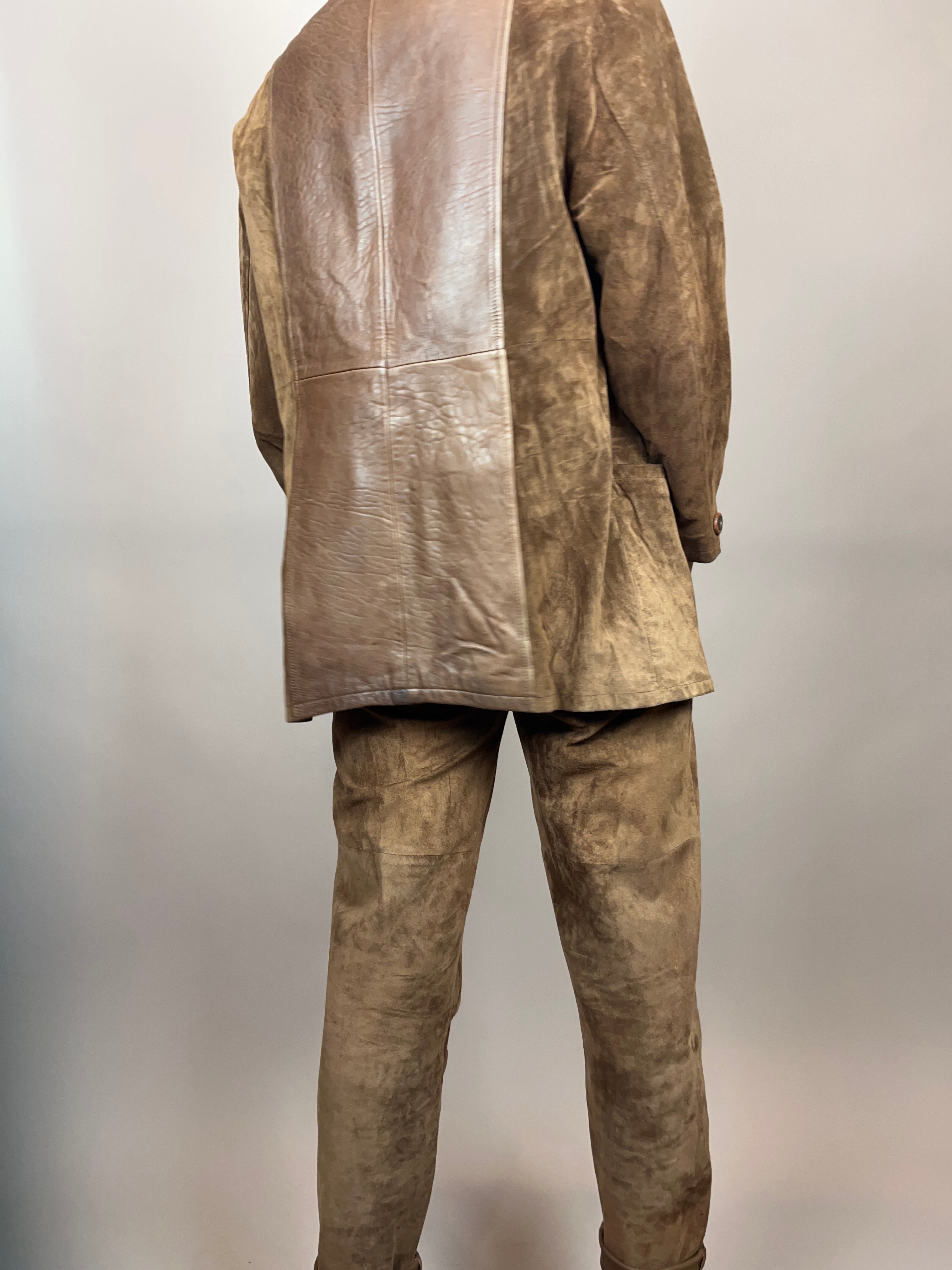 Set Leder Braun Jacke Hose Gr. 36/38