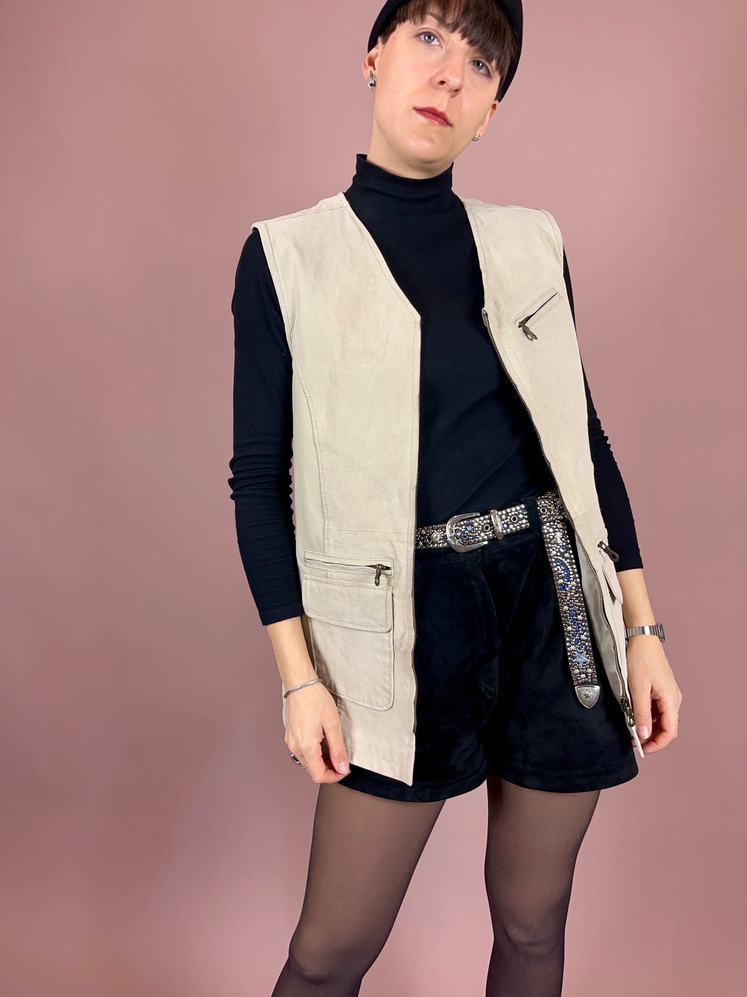 Vest Leather Suede Creme Gr. 36