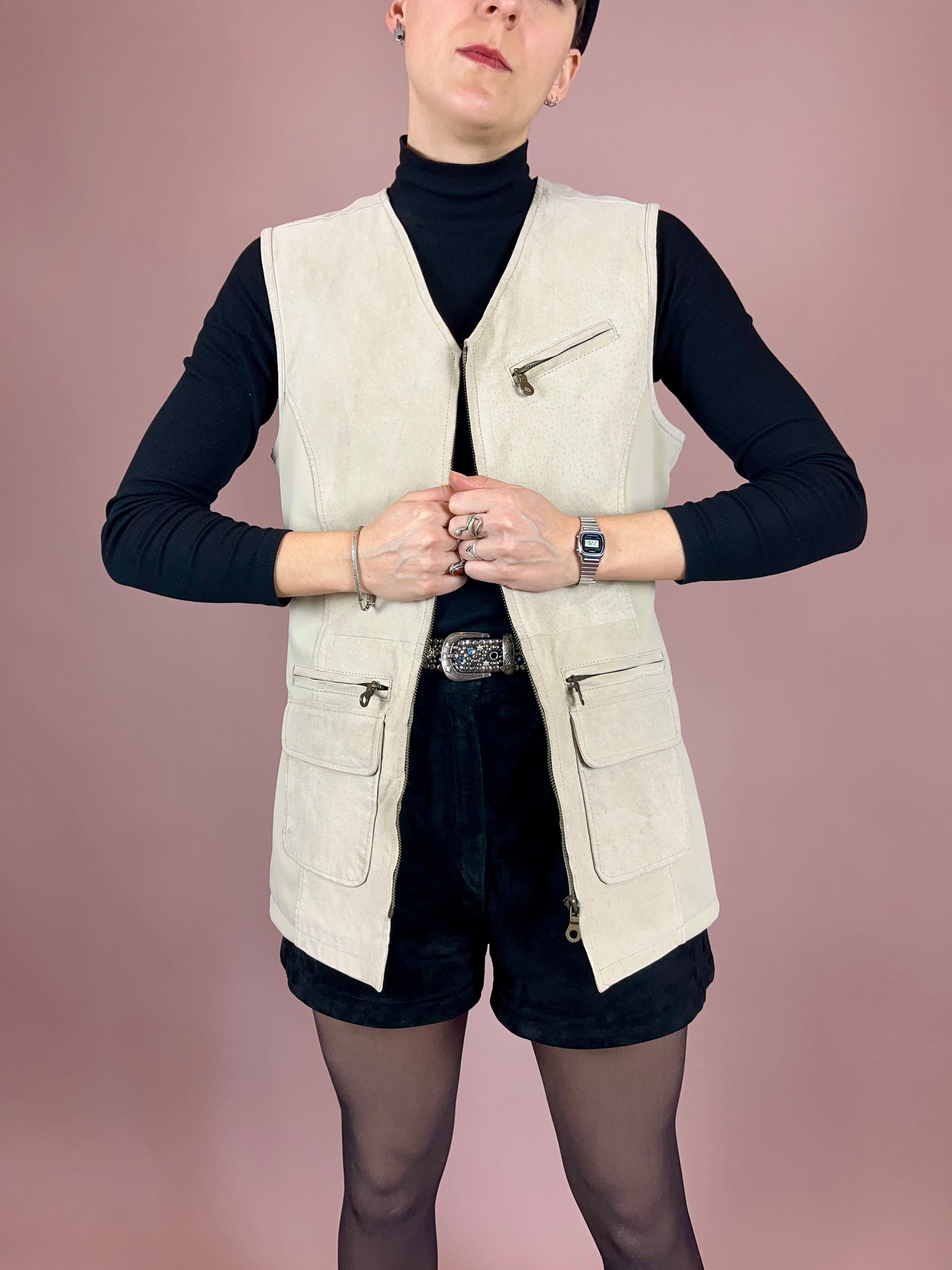 Vest Leather Suede Creme Gr. 36