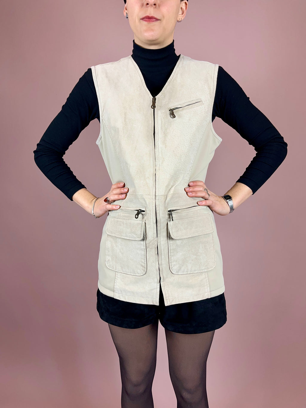 Vest Leather Suede Creme Gr. 36
