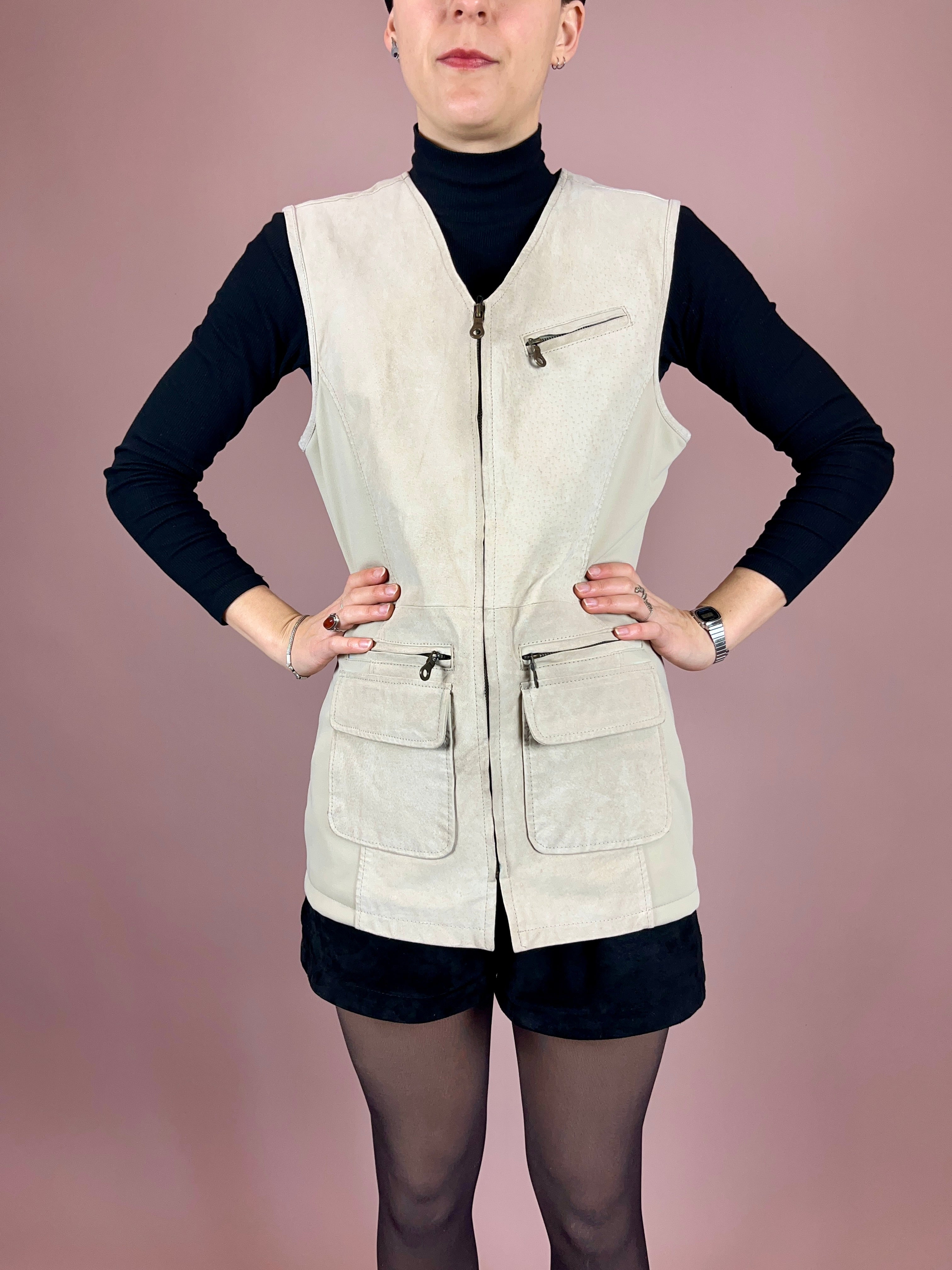 Vest Leather Suede Creme Gr. 36