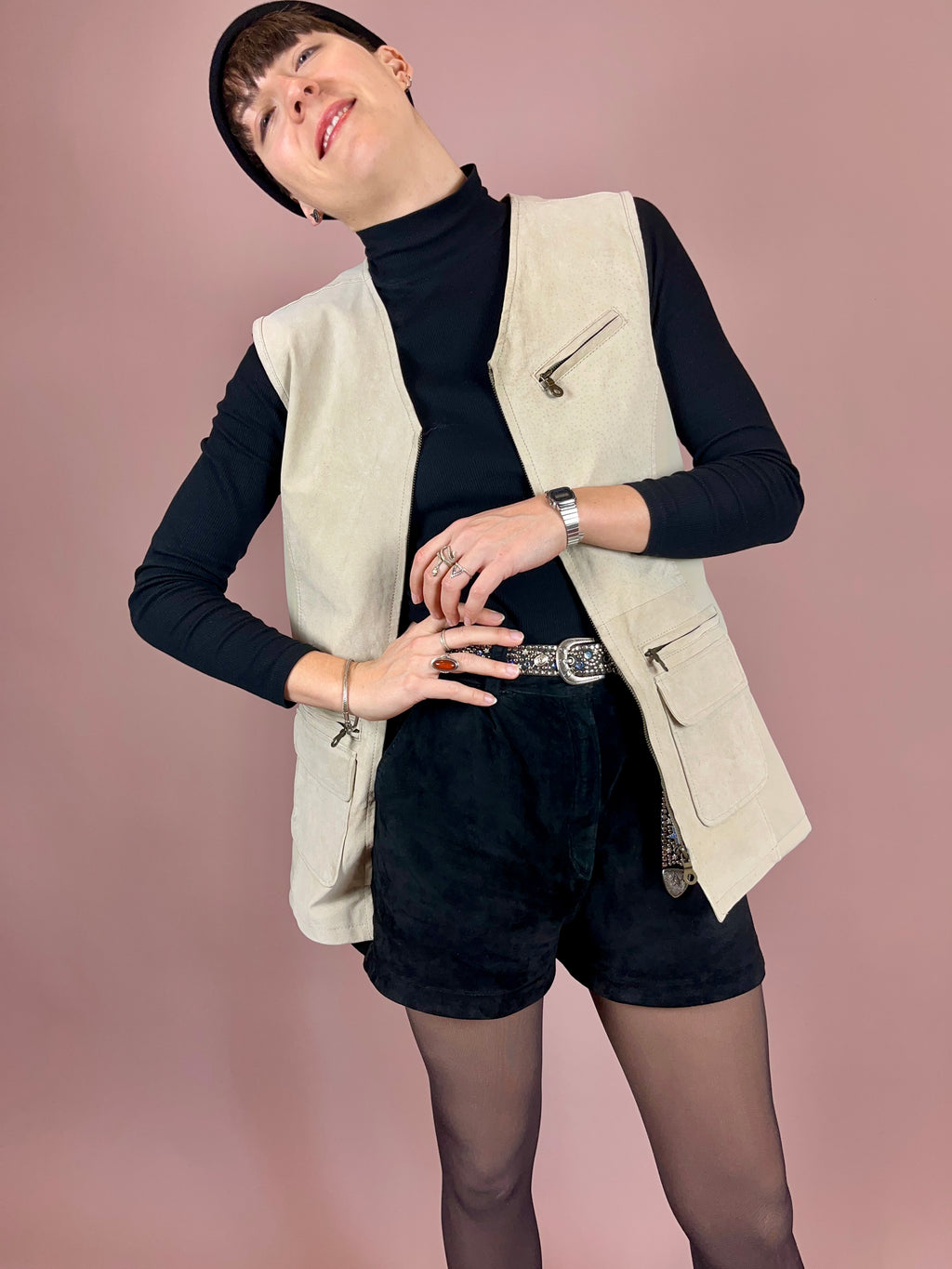 Vest Leather Suede Creme Gr. 36