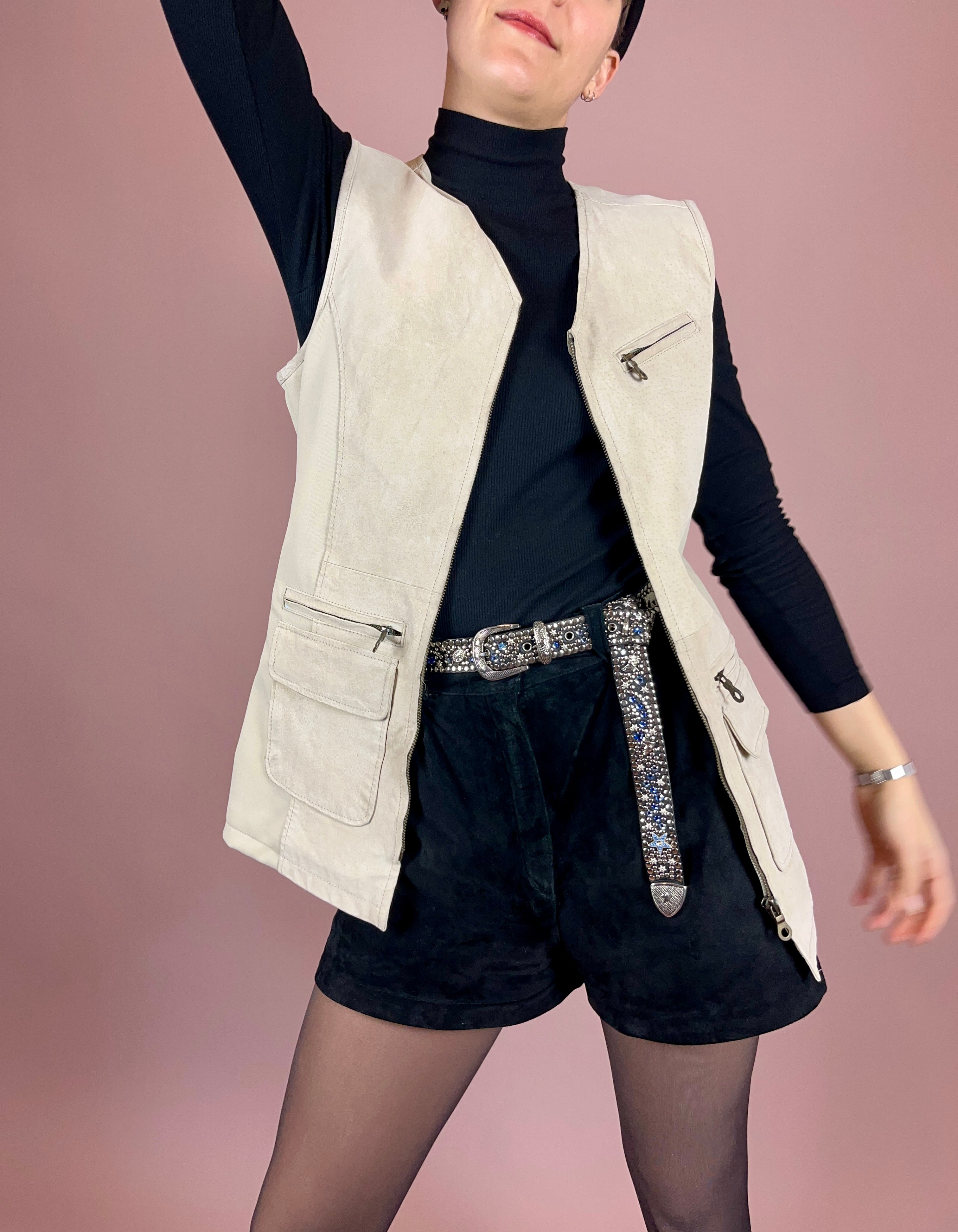 Vest Leather Suede Creme Gr. 36