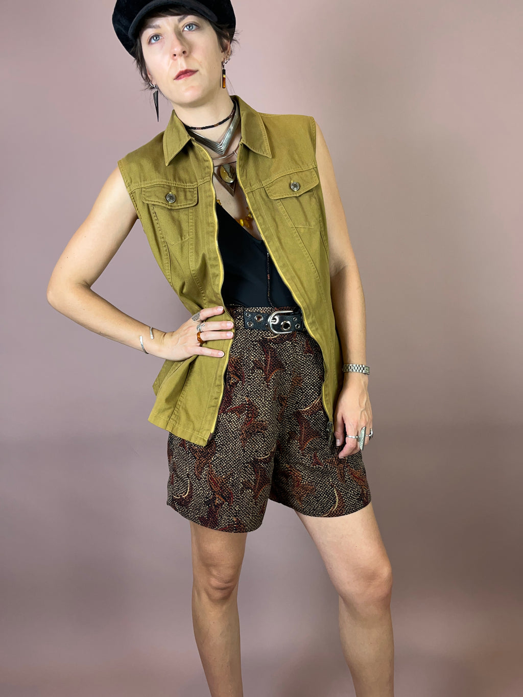 Jeansweste Khaki Senf Zipper Gr. 38