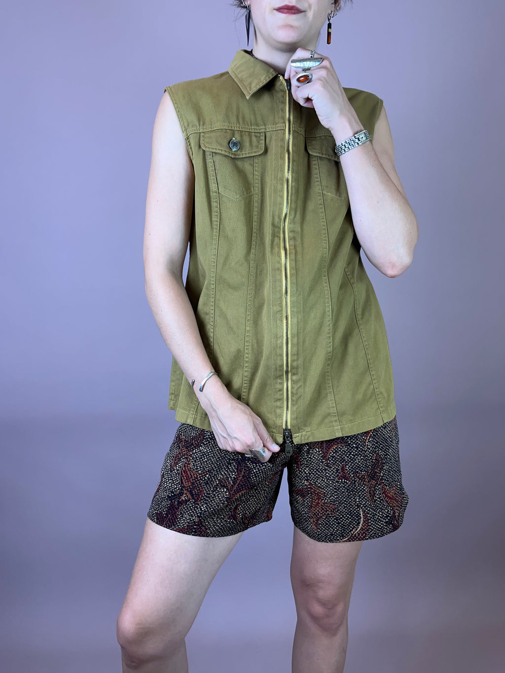 Jeansweste Khaki Senf Zipper Gr. 38