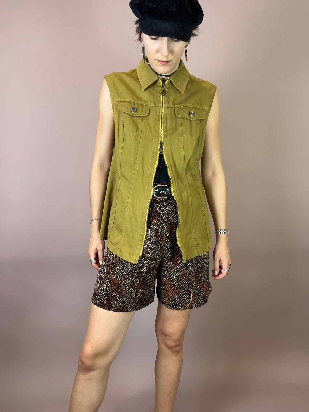 Jeansweste Khaki Senf Zipper Gr. 38