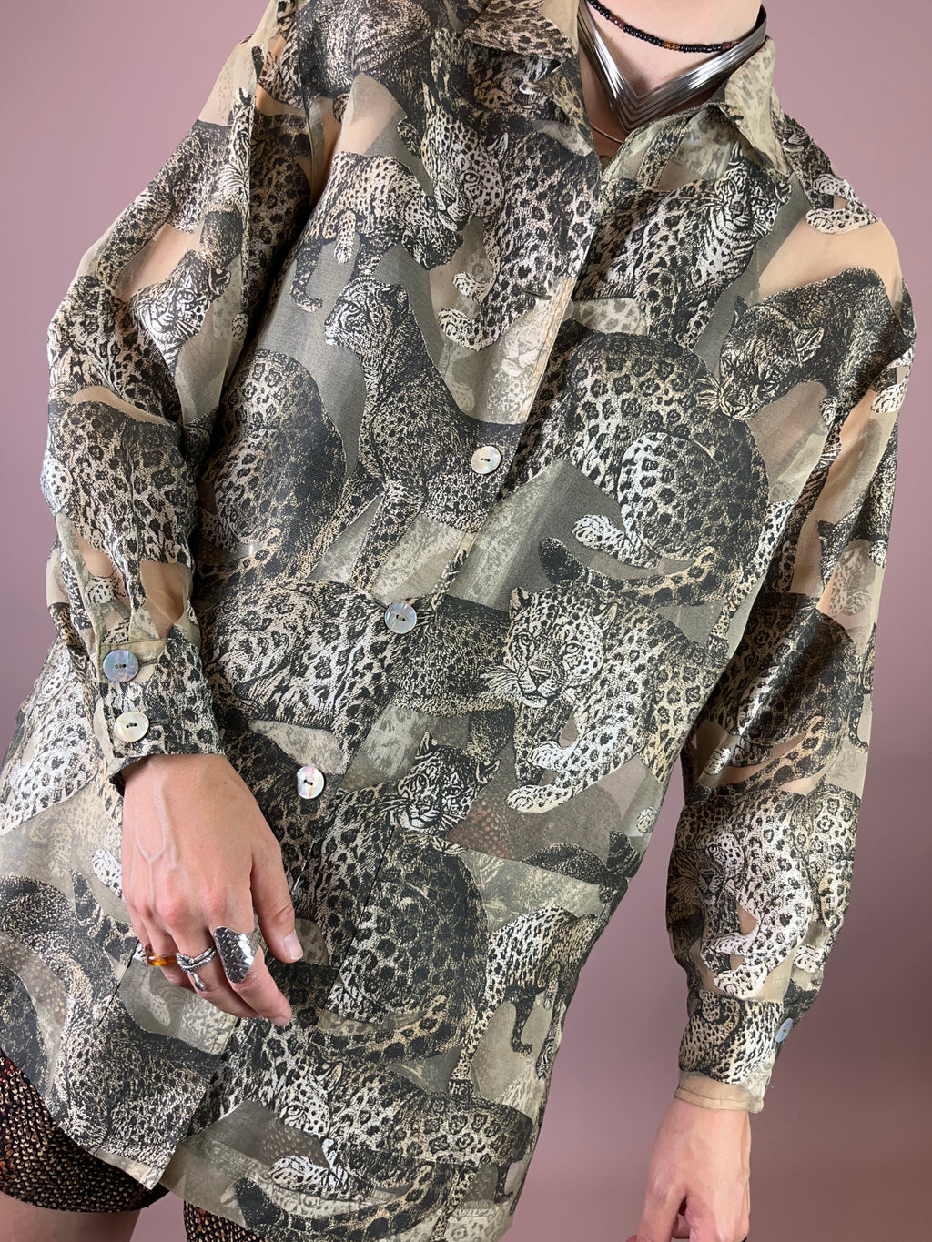 Bluse Leinen Leopard Gr. 38