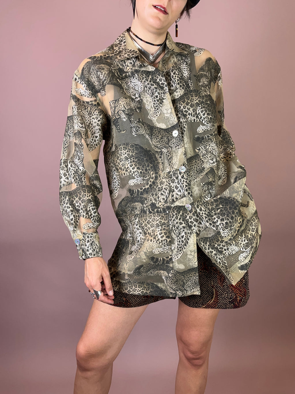 Bluse Leinen Leopard Gr. 38