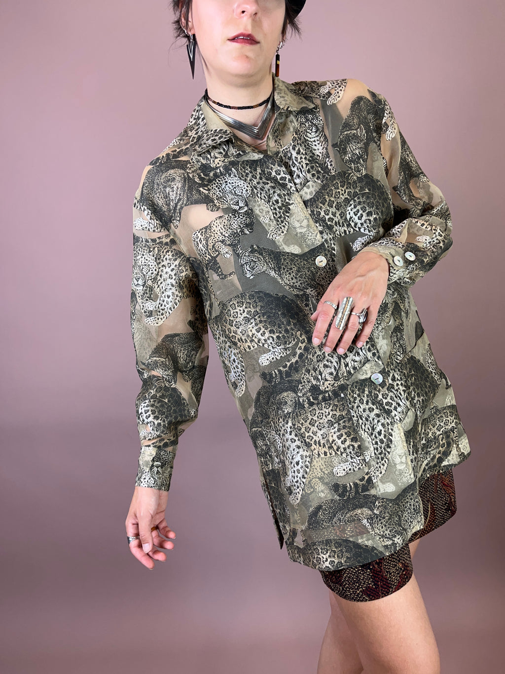 Bluse Leinen Leopard Gr. 38