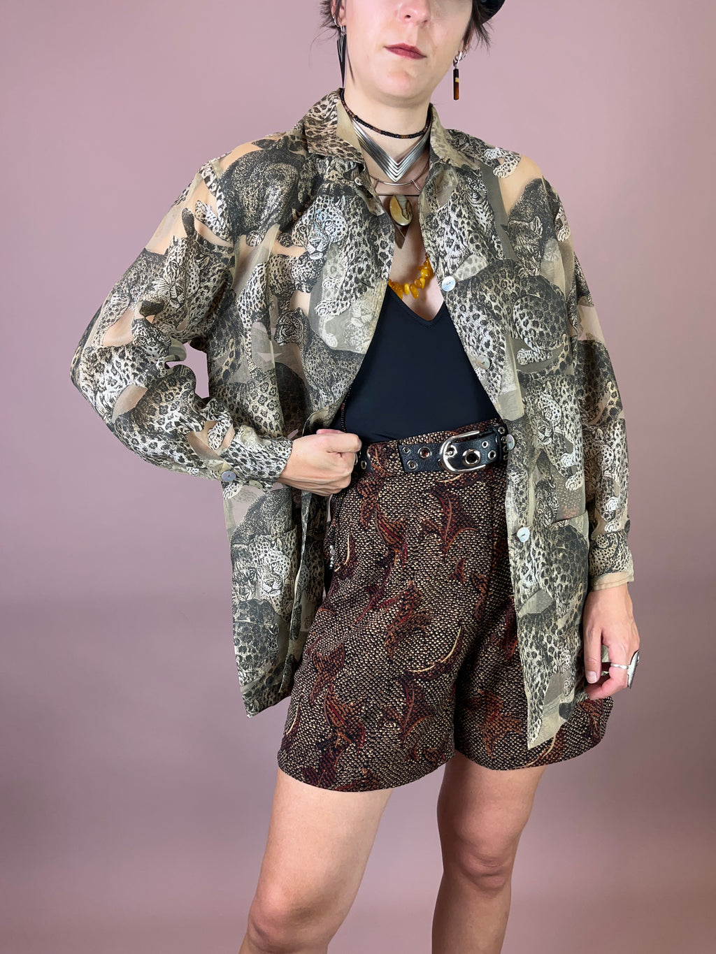 Bluse Leinen Leopard Gr. 38