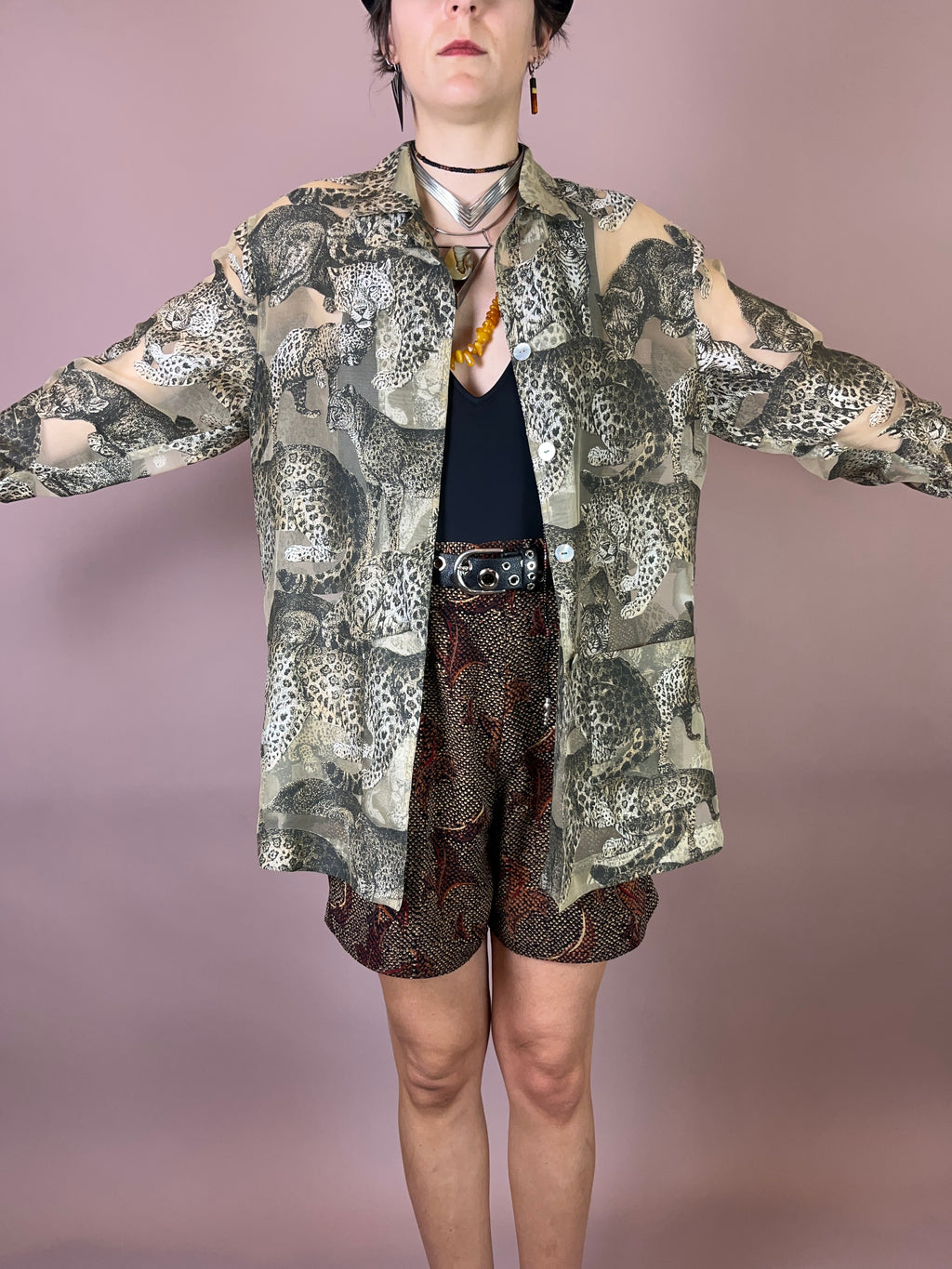 Bluse Leinen Leopard Gr. 38