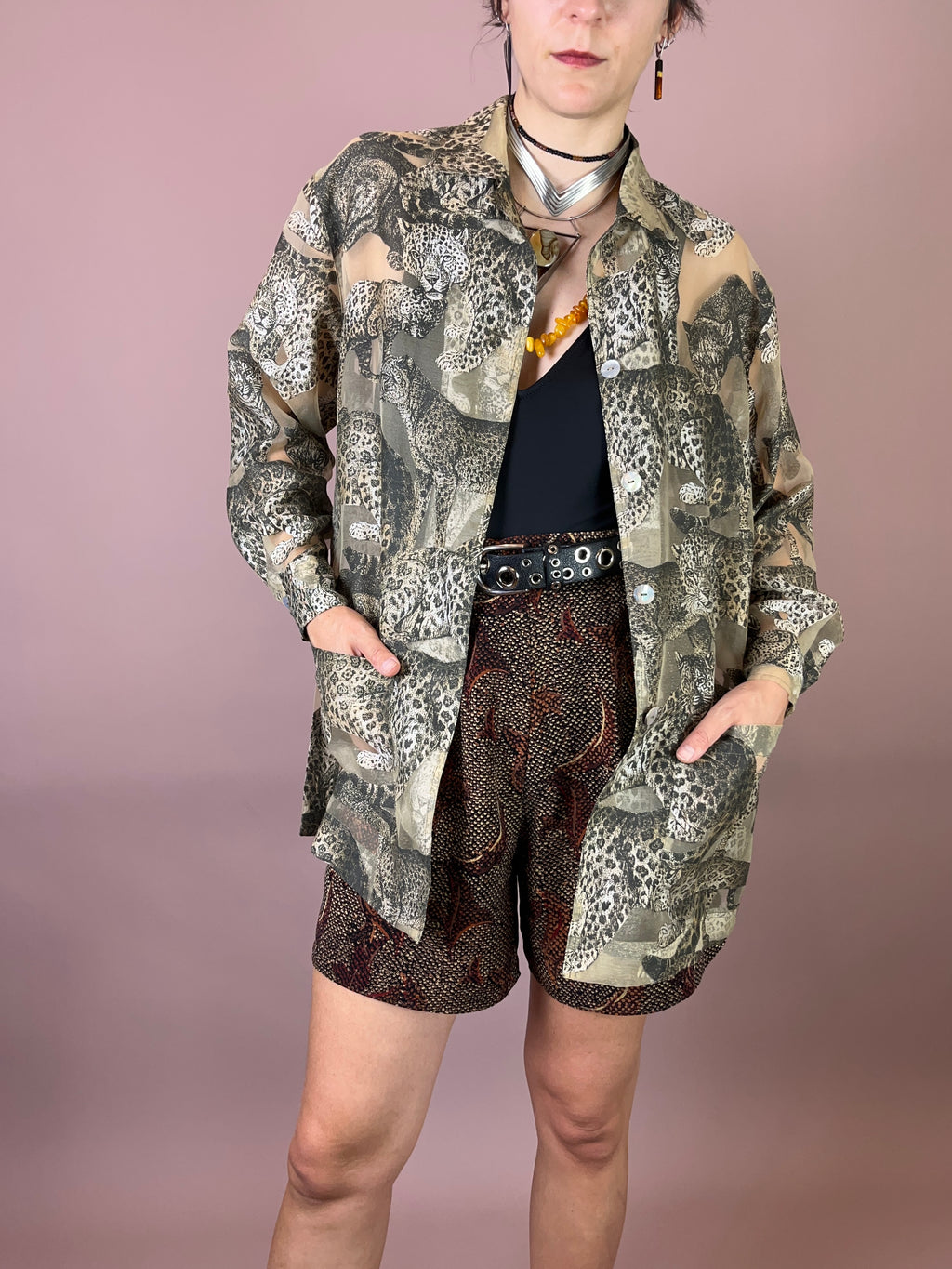 Bluse Leinen Leopard Gr. 38