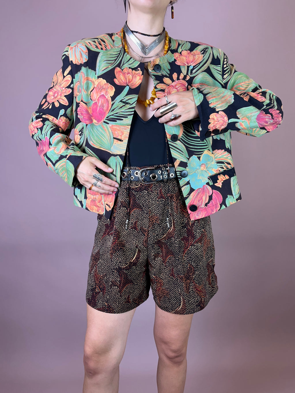 Blazer Jacke Blumen Wolle Gr. 40