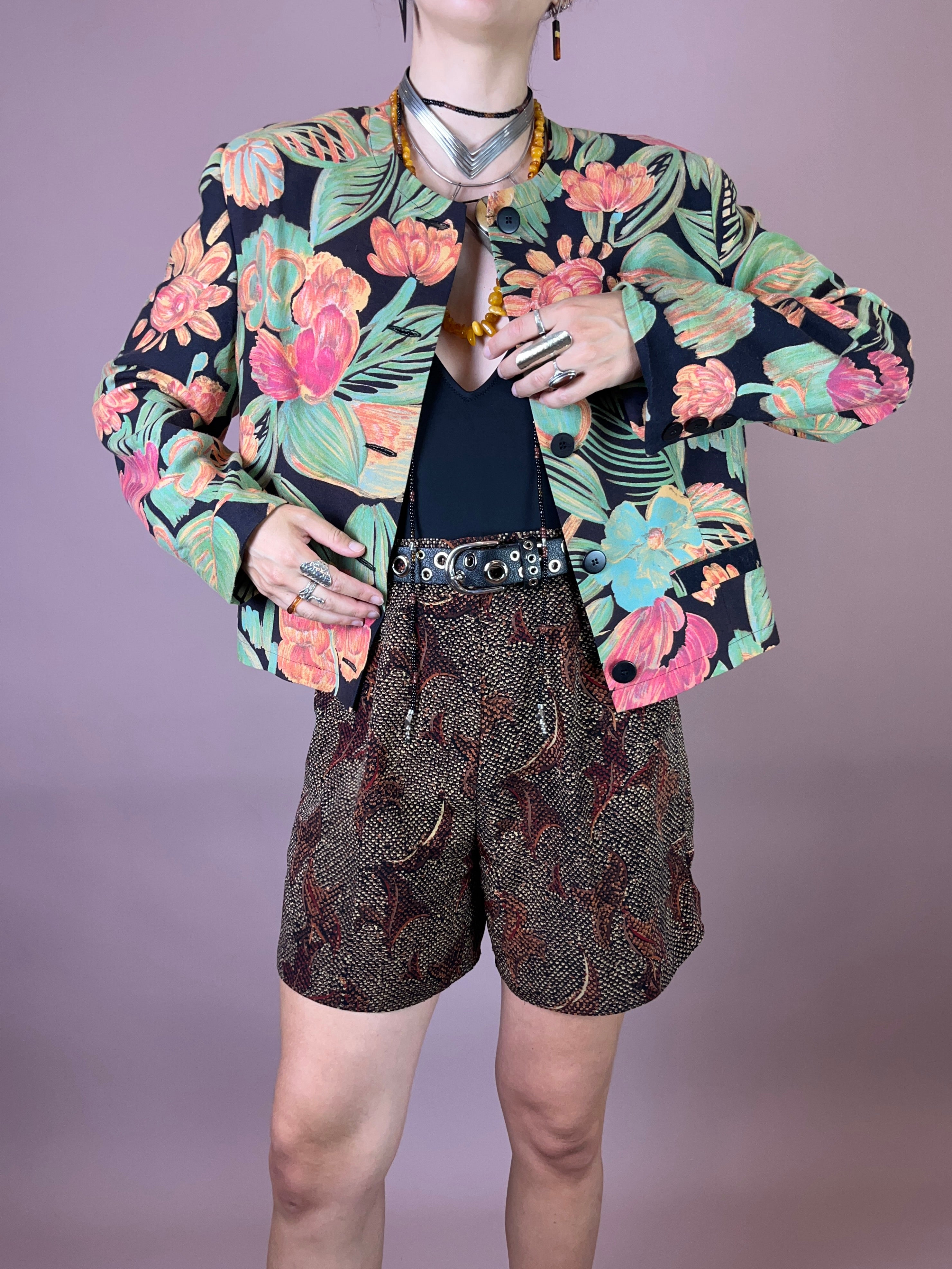 Blazer Jacke Blumen Wolle Gr. 40