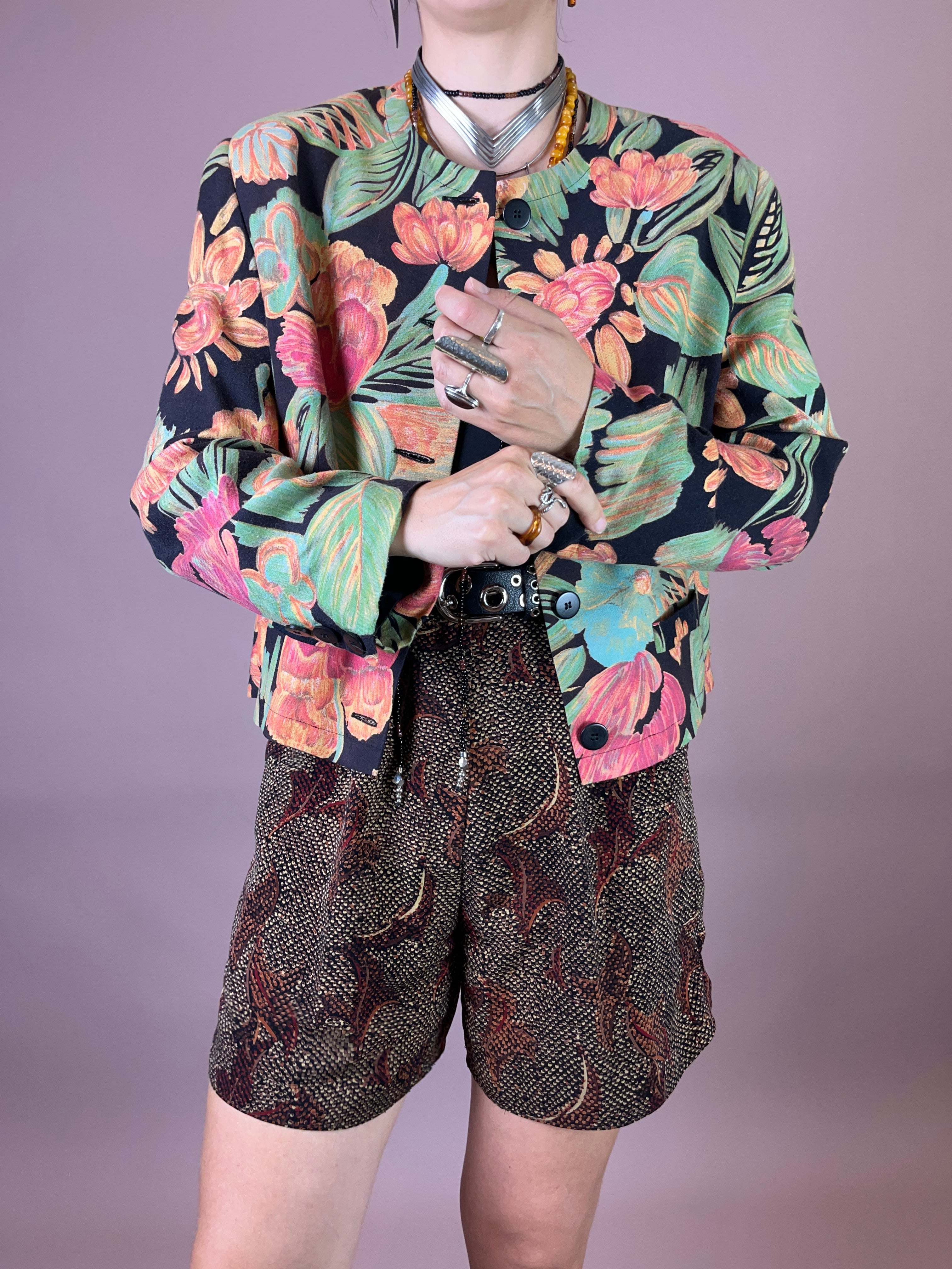 Blazer Jacke Blumen Wolle Gr. 40