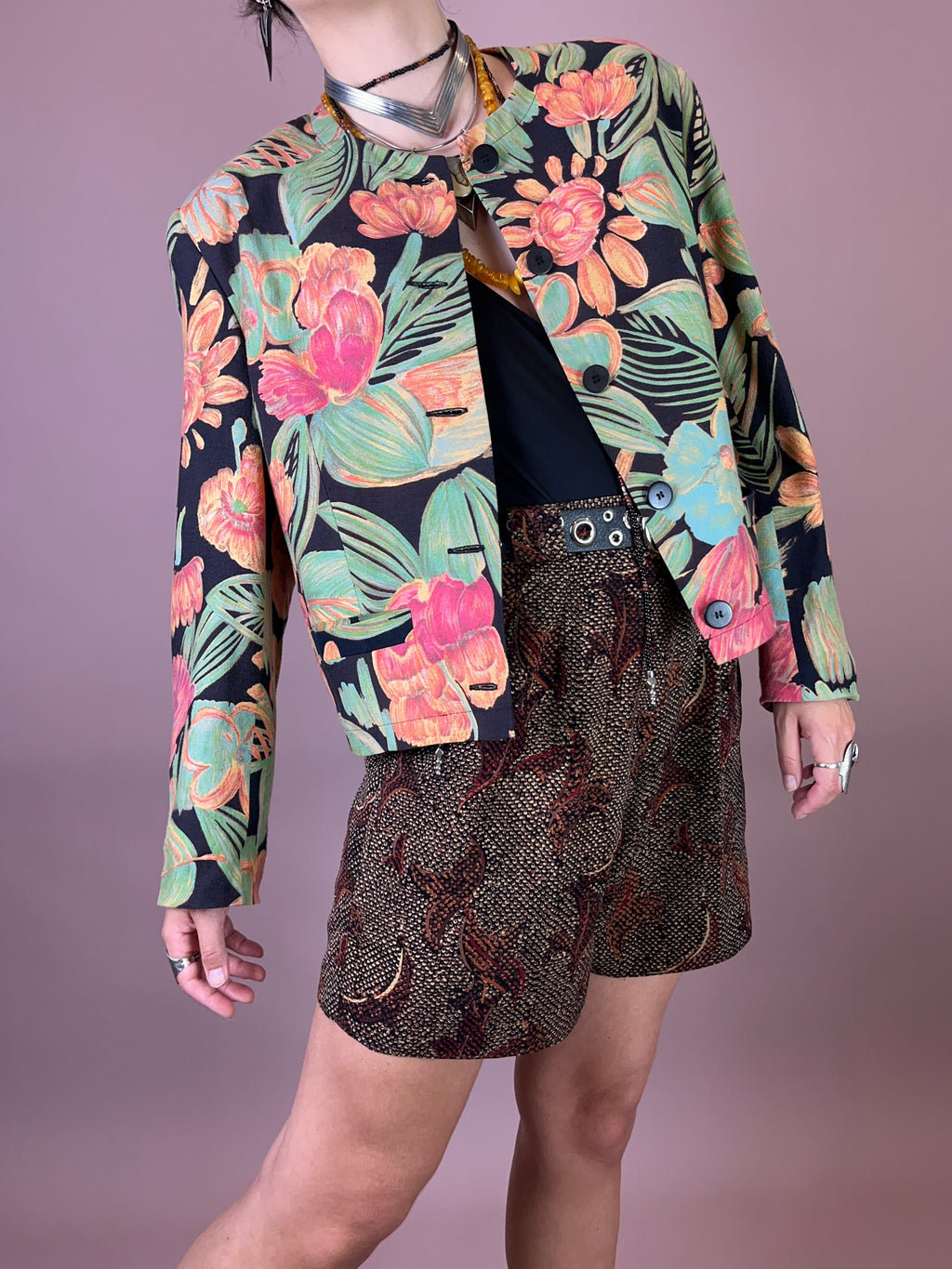 Blazer Jacke Blumen Wolle Gr. 40