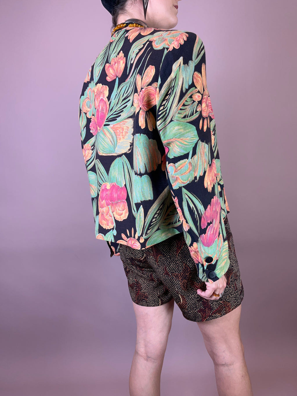 Blazer Jacke Blumen Wolle Gr. 40