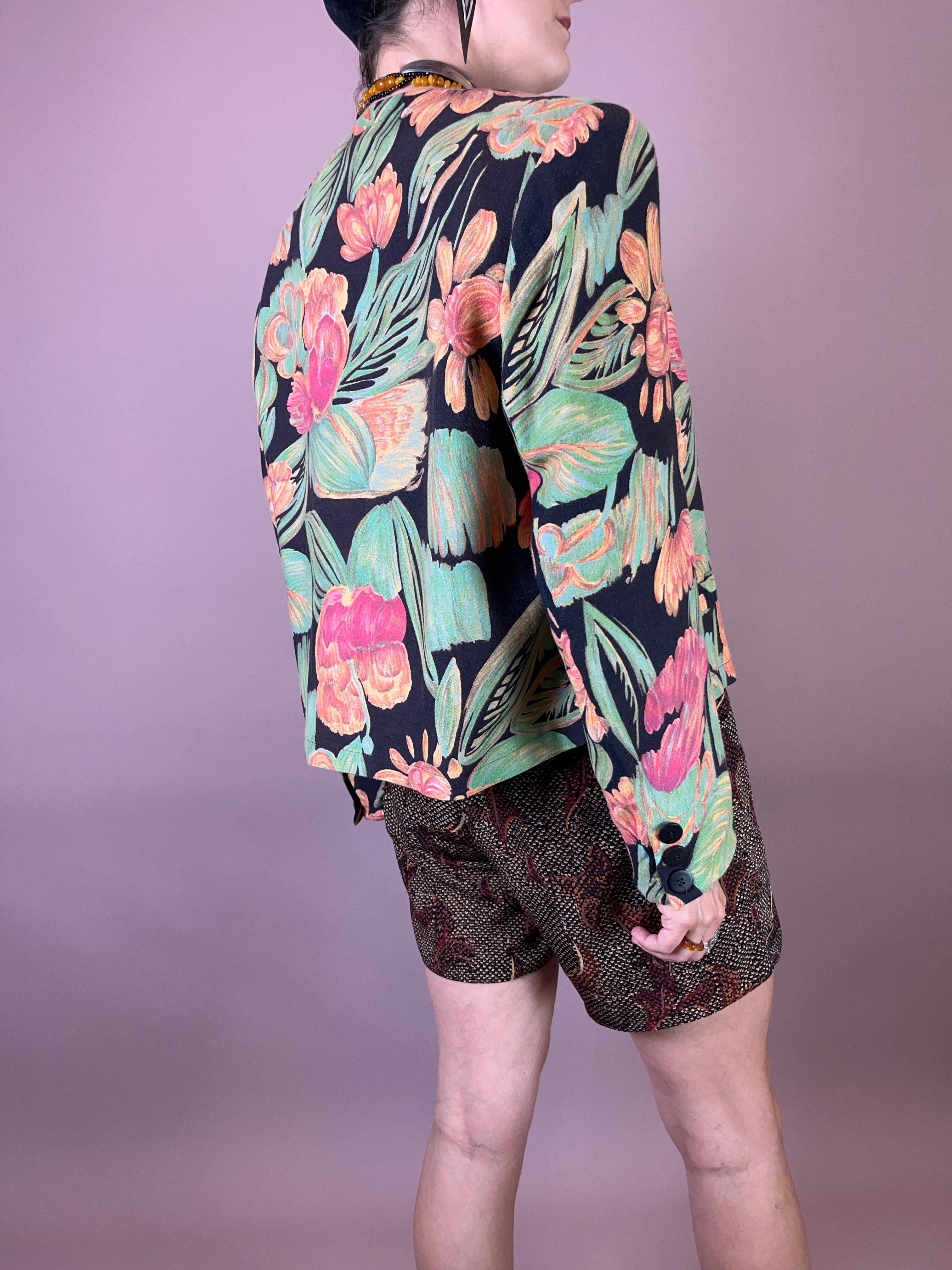 Blazer Jacke Blumen Wolle Gr. 40