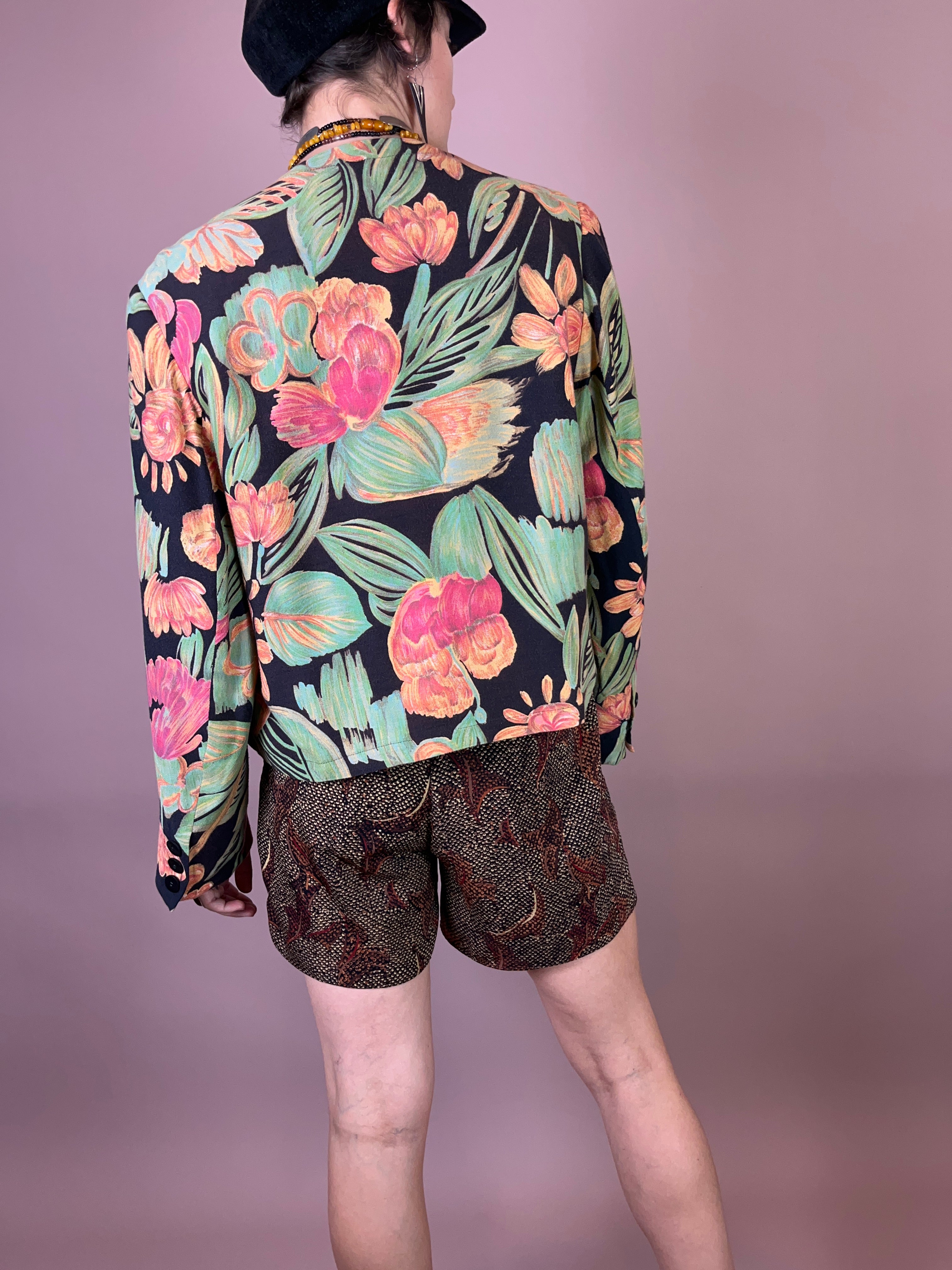 Blazer Jacke Blumen Wolle Gr. 40