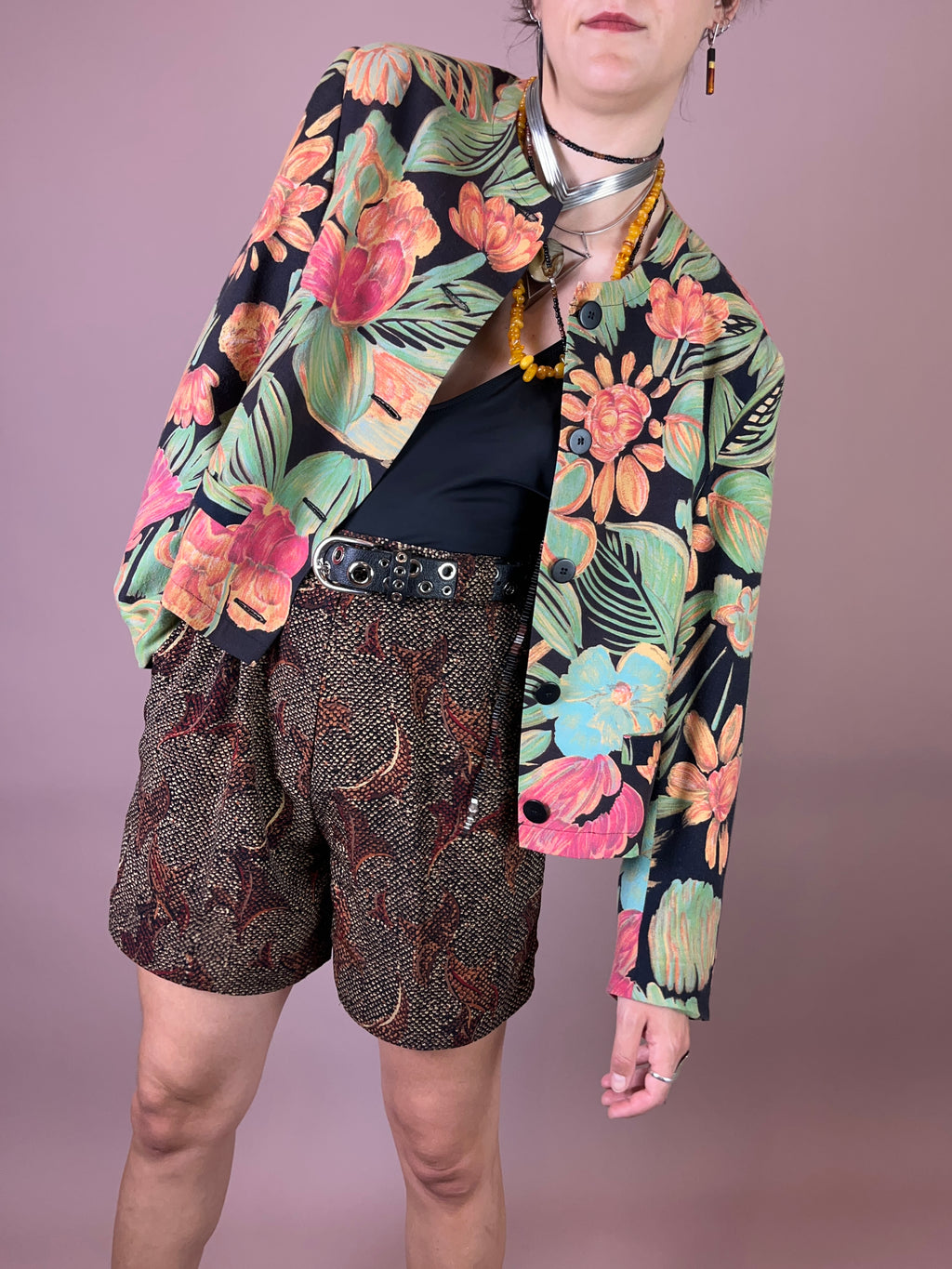 Blazer Jacke Blumen Wolle Gr. 40