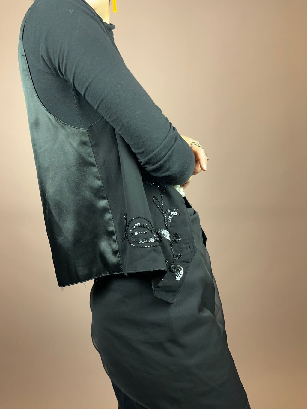 Weste Schwarz Perlen Pailletten Gr. 38/40