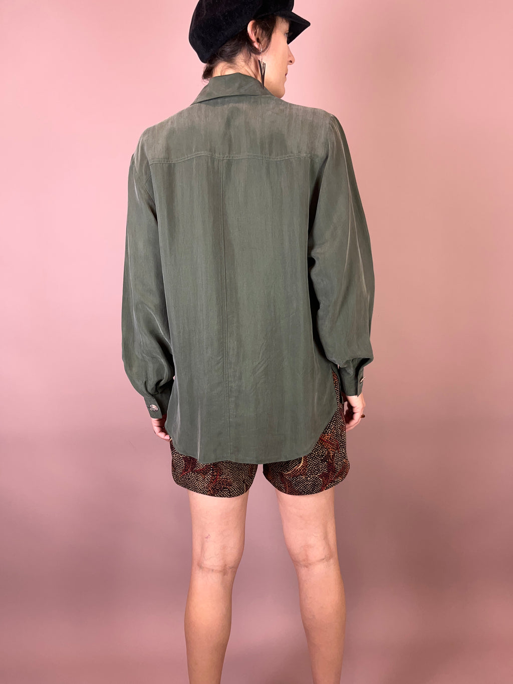 Blazer Bluse Seidig Khaki Gr. 38