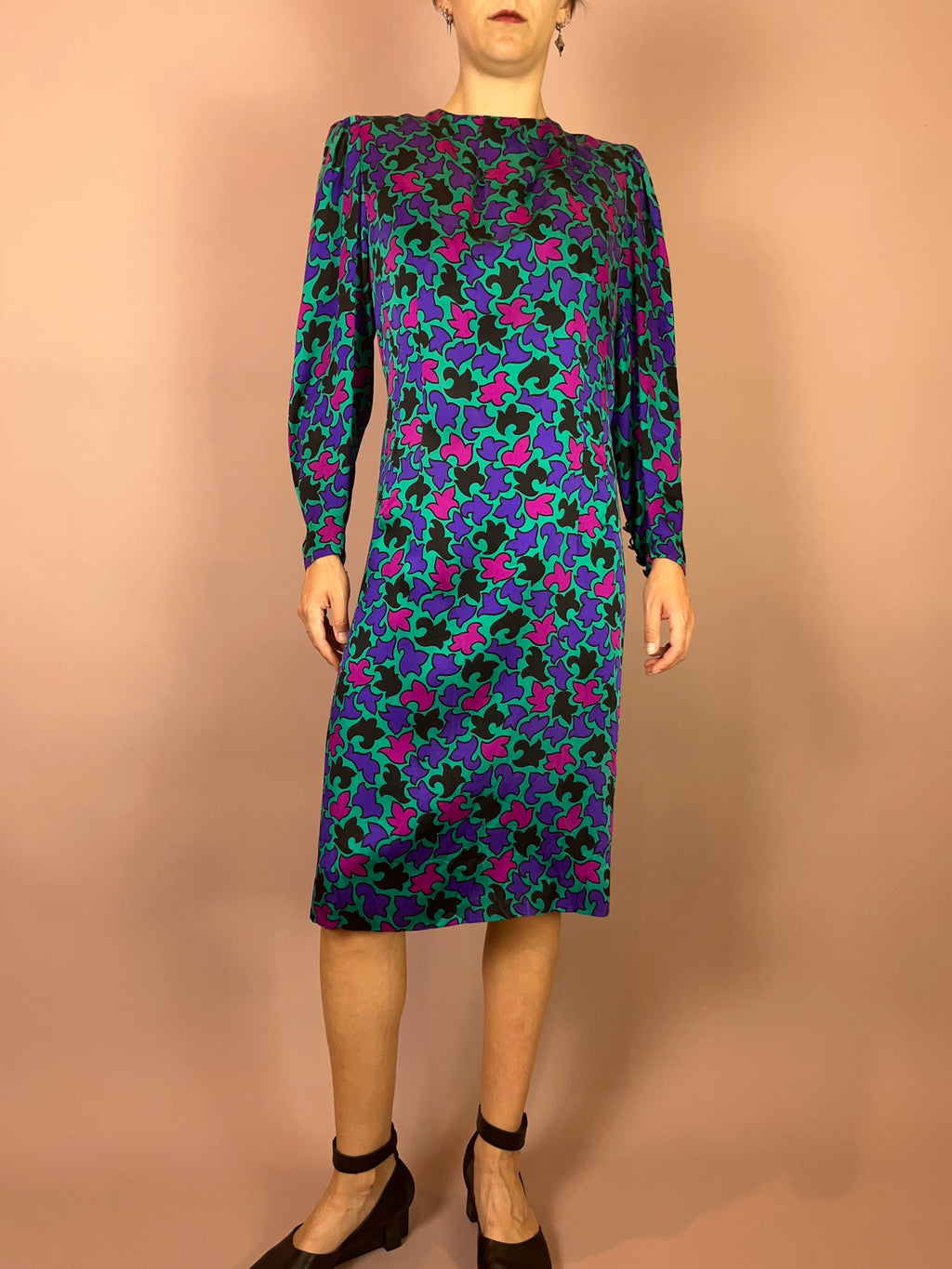 Seidenkleid Puffärmel Türkis Gr. 36
