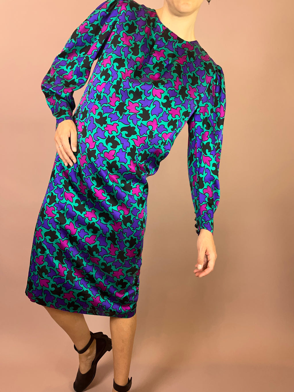 Seidenkleid Puffärmel Türkis Gr. 36