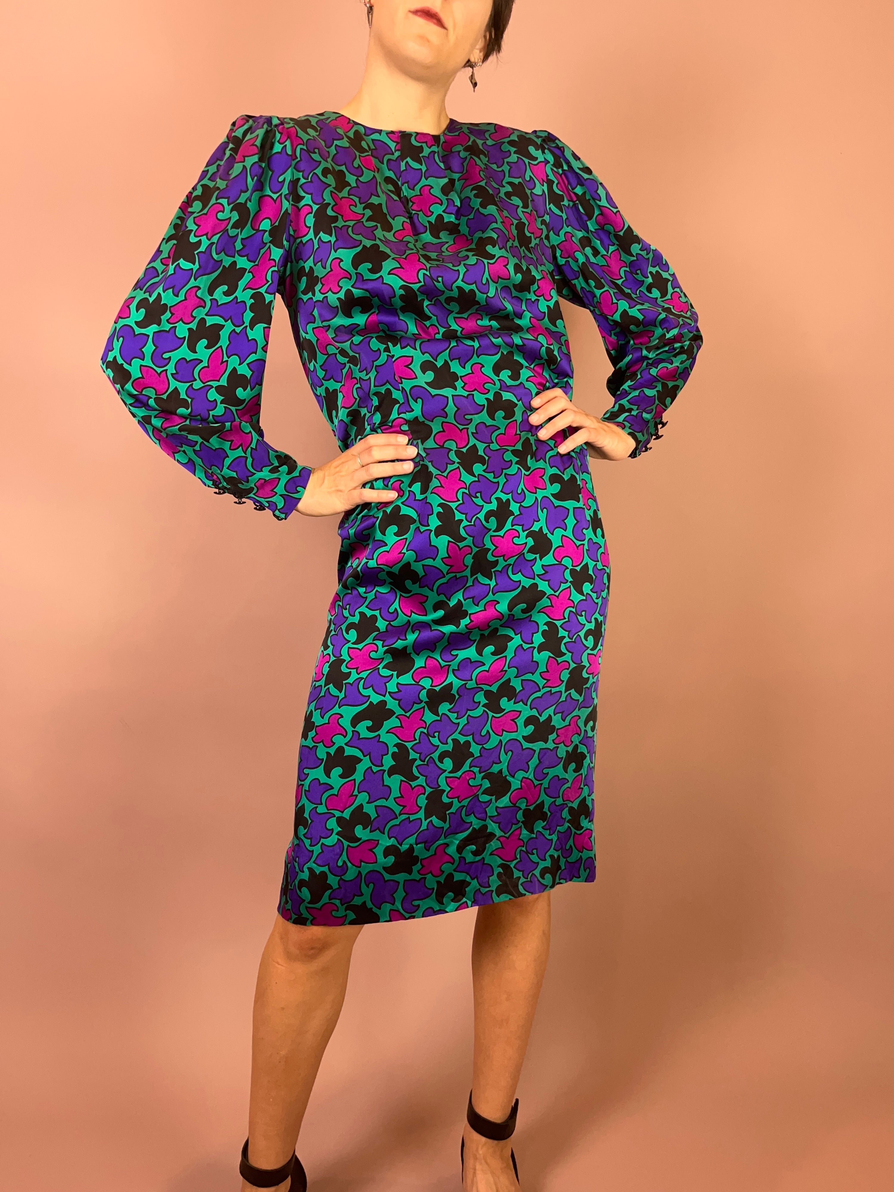 Seidenkleid Puffärmel Türkis Gr. 36