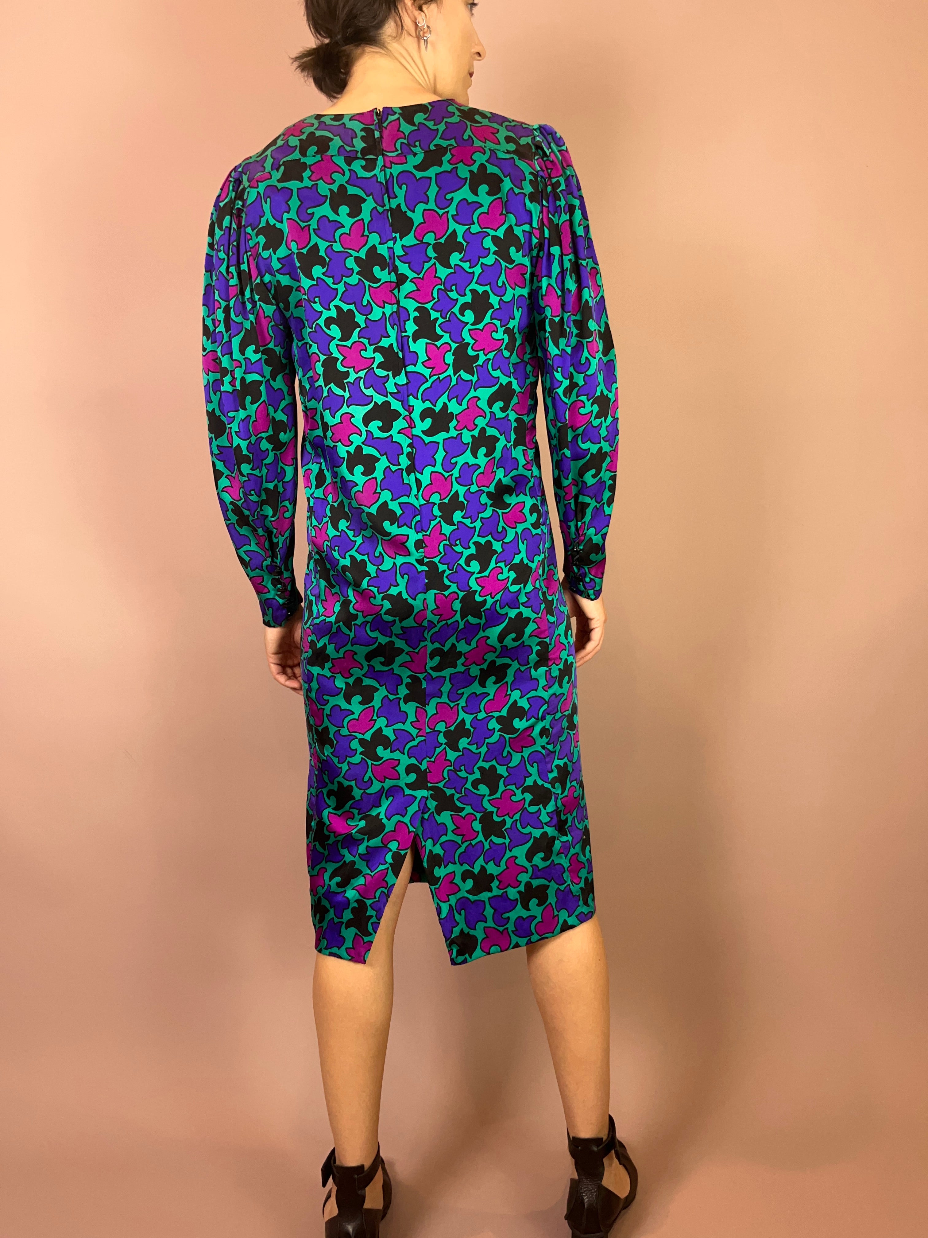 Seidenkleid Puffärmel Türkis Gr. 36