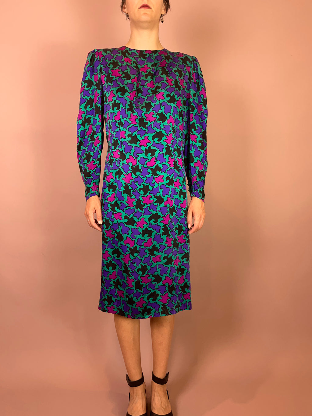 Seidenkleid Puffärmel Türkis Gr. 36