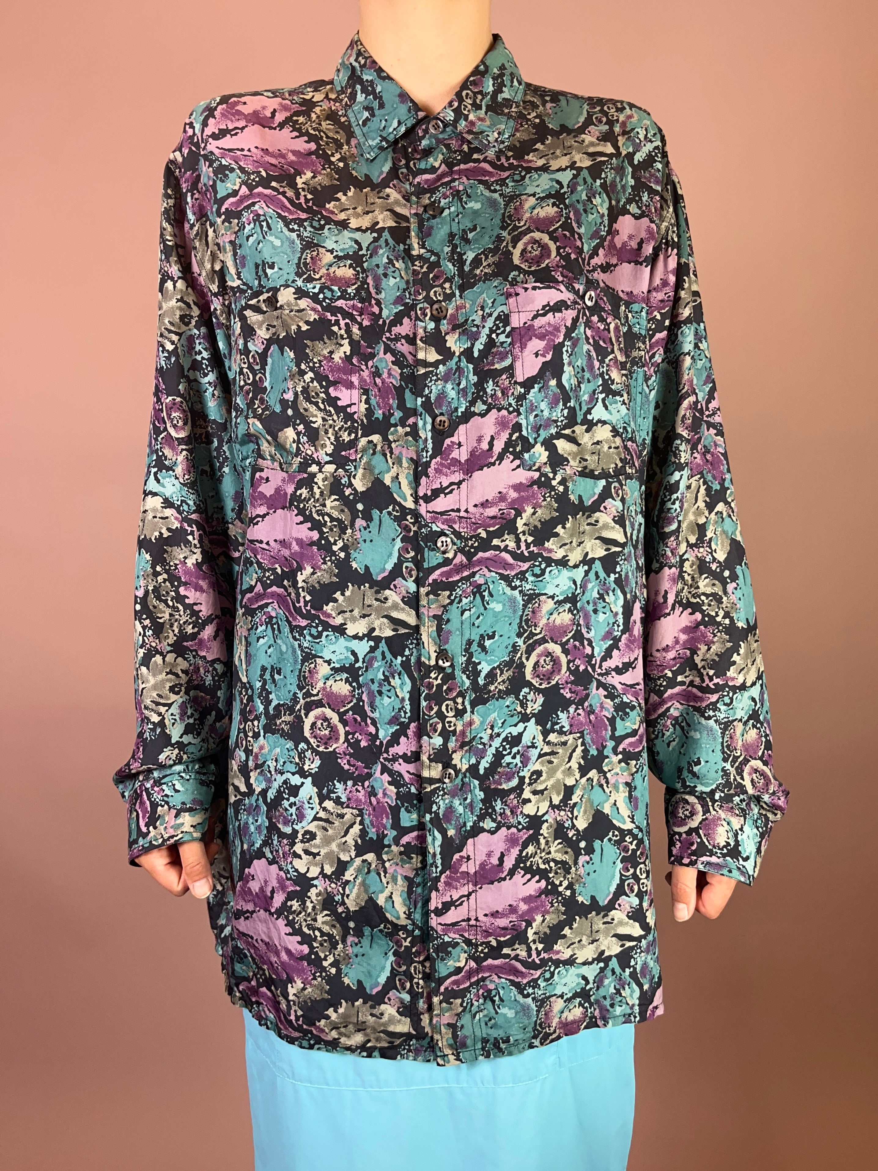 Seidenhemd Blumen Gr. XL
