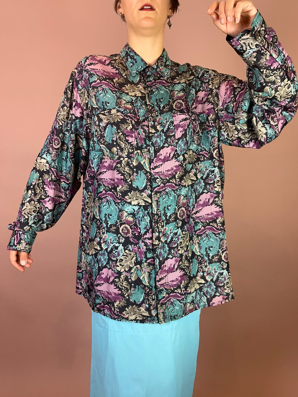 Seidenhemd Blumen Gr. XL