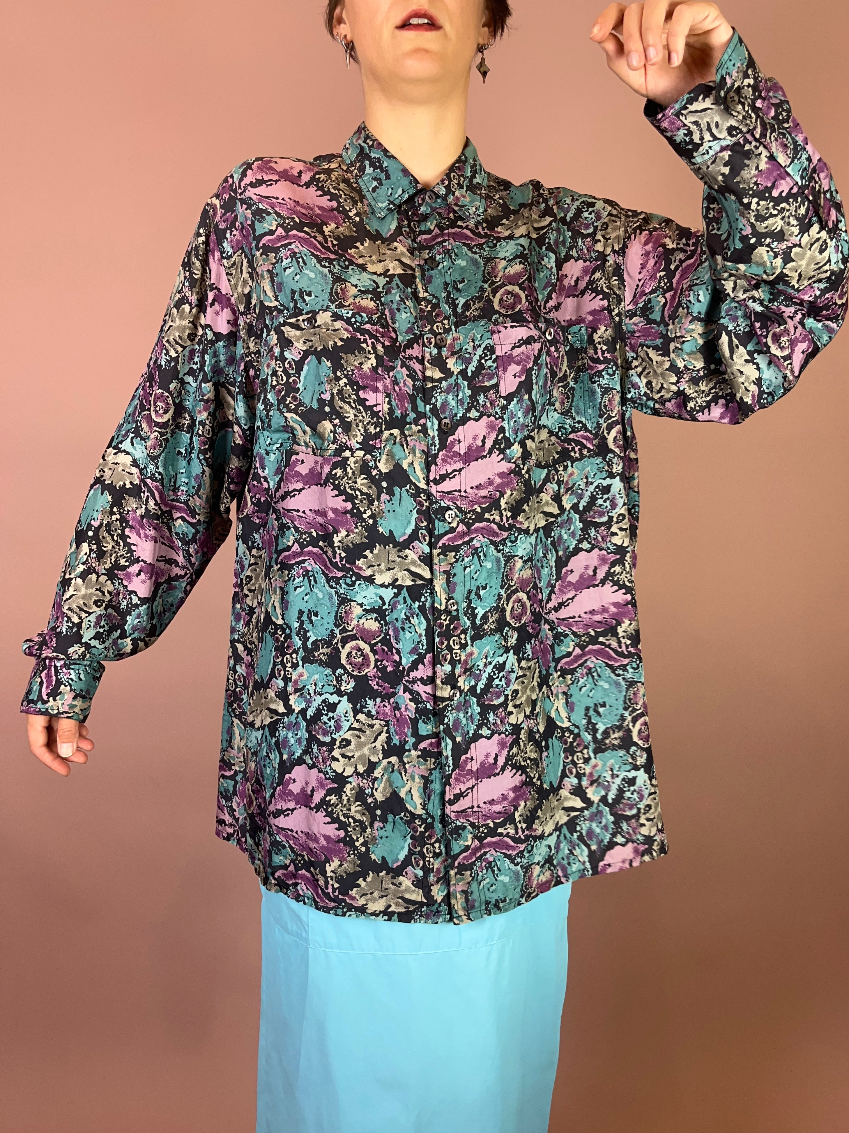 Seidenhemd Blumen Gr. XL