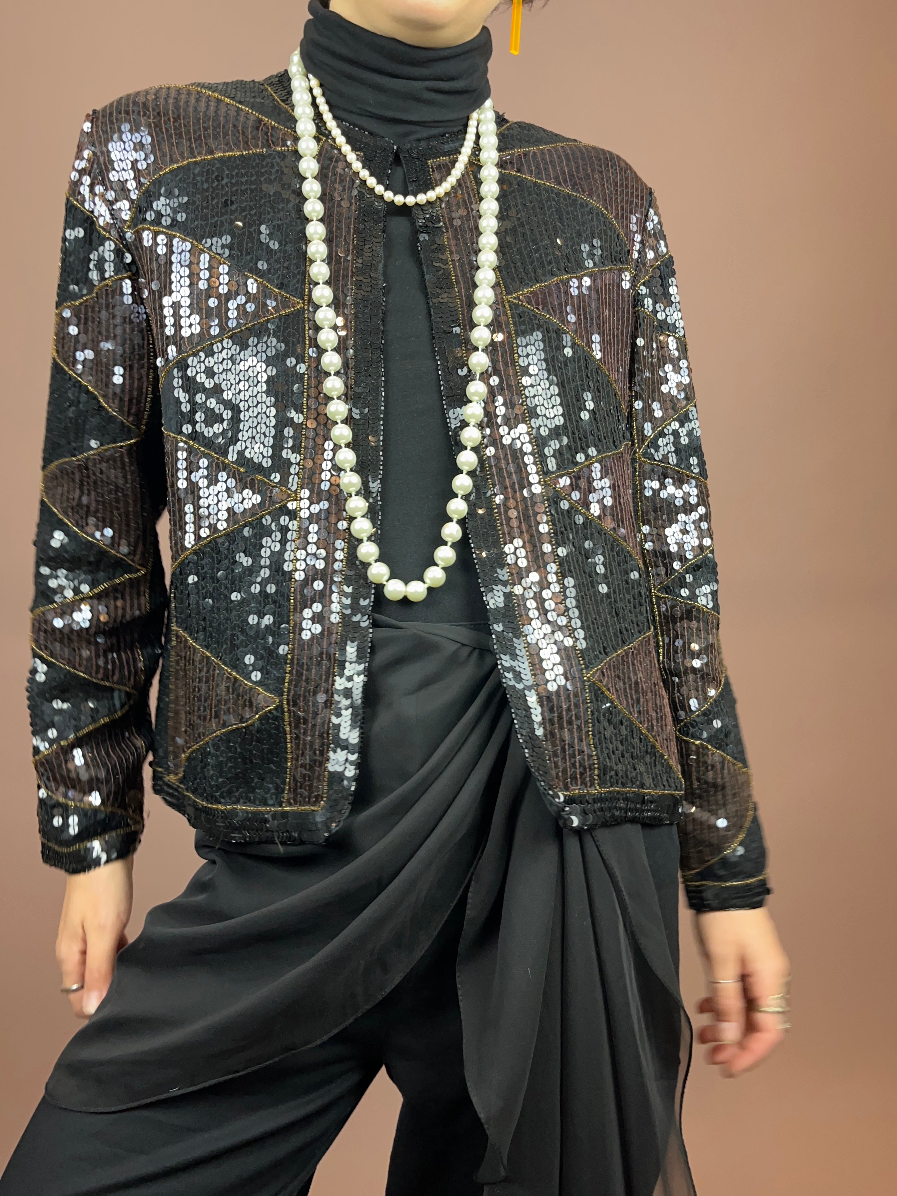 Paillettenjacke Schwarz Bronze Gr. 38