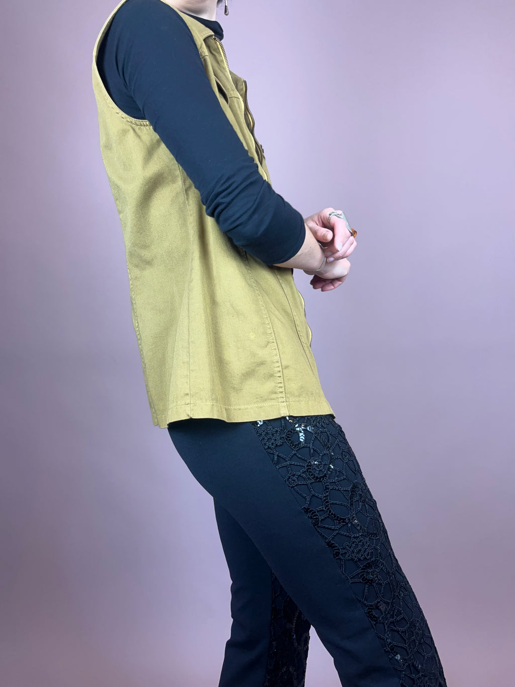 Jeansweste Khaki Senf Zipper Gr. 38