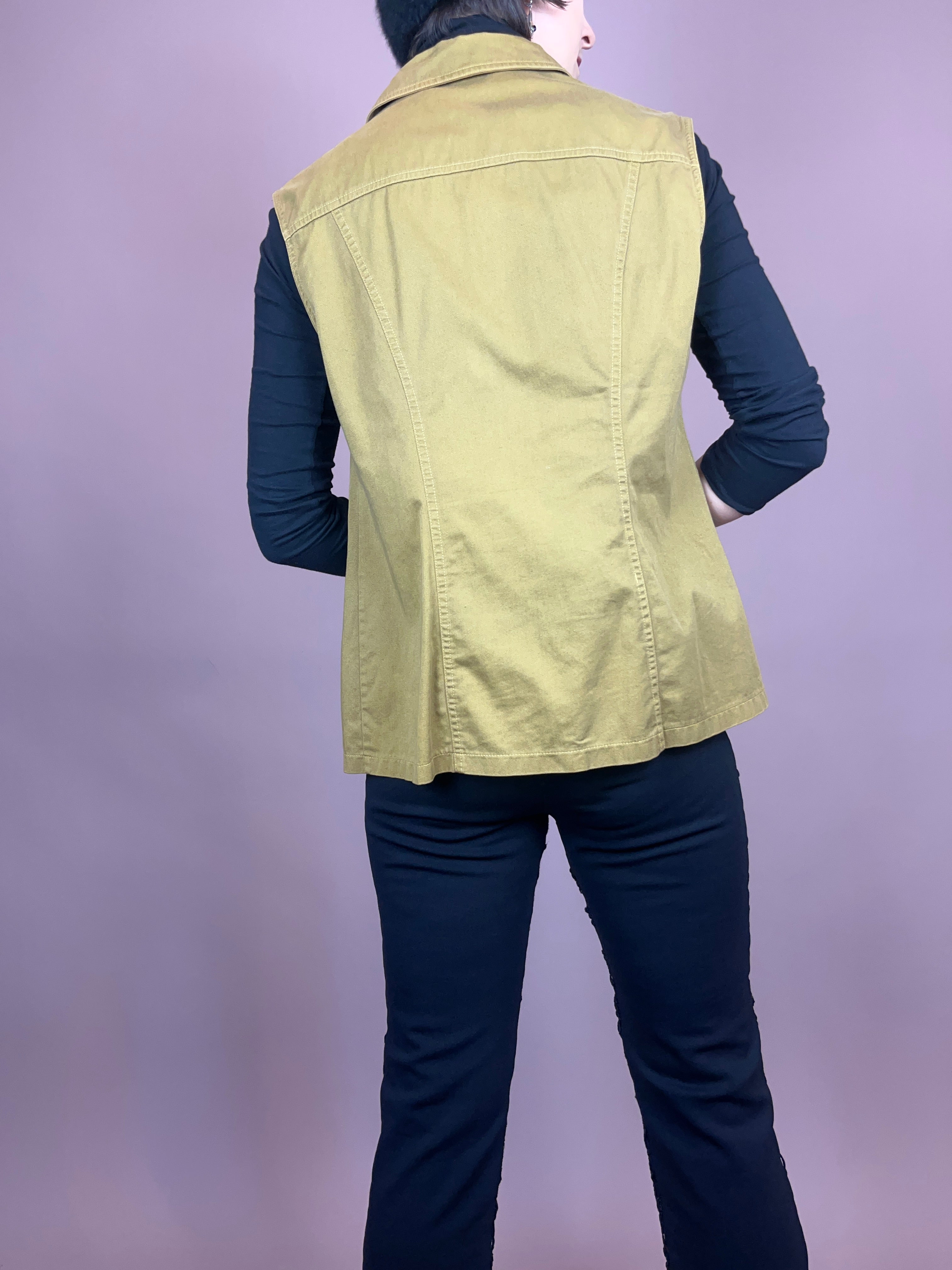 Jeansweste Khaki Senf Zipper Gr. 38