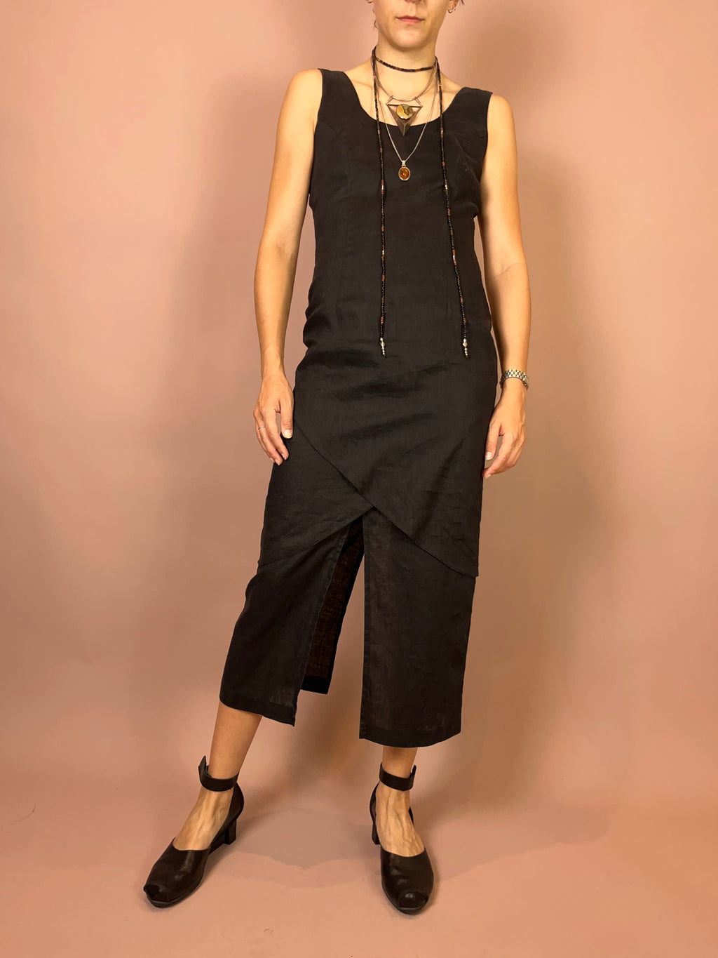 Leinenkleid Schwarz Gr. 36