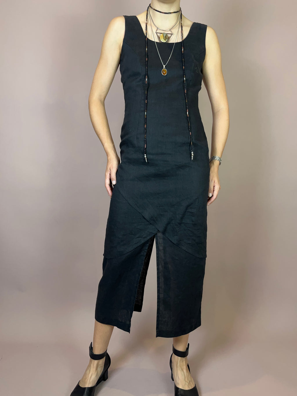 Leinenkleid Schwarz Gr. 36