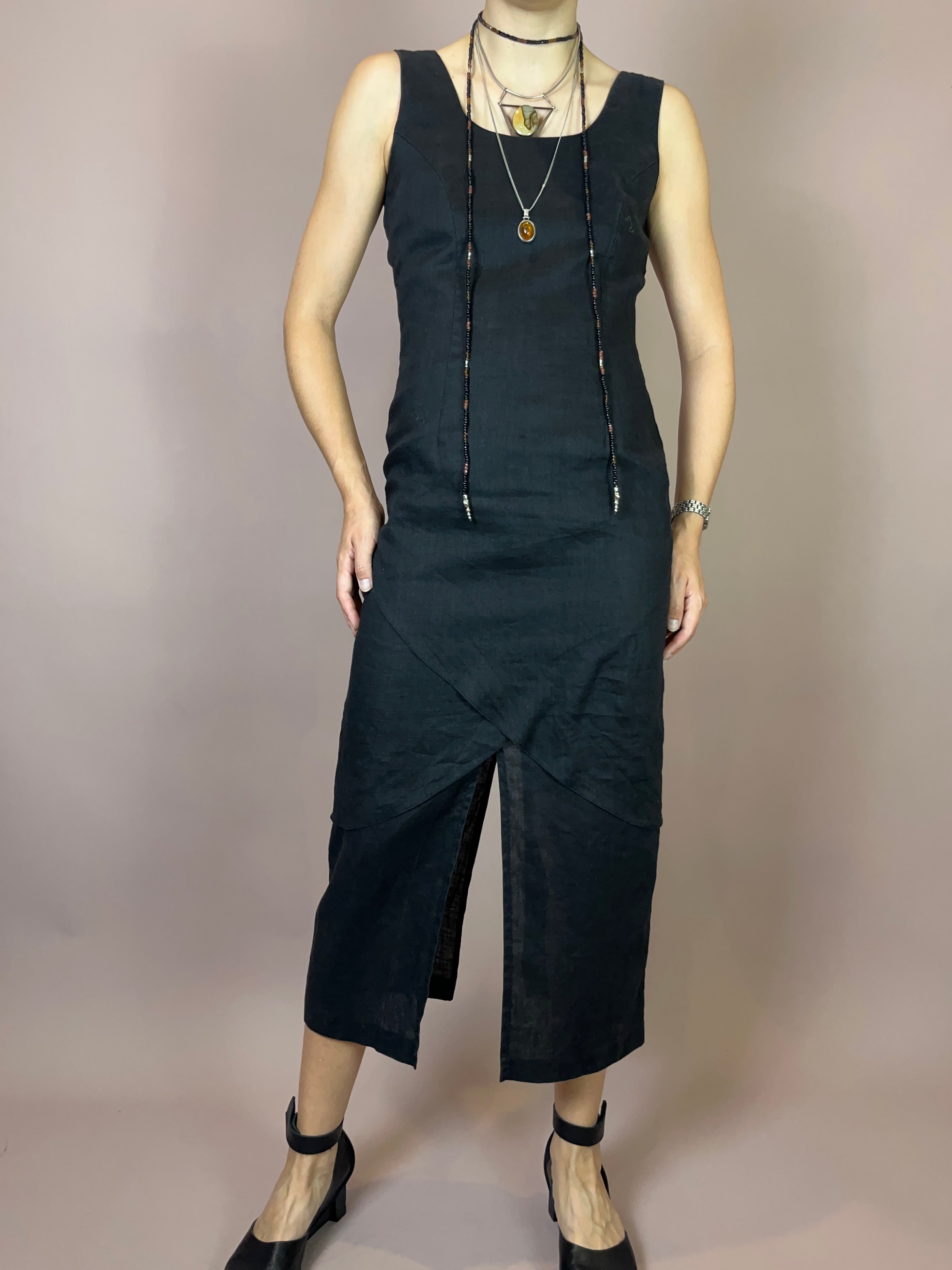 Leinenkleid Schwarz Gr. 36
