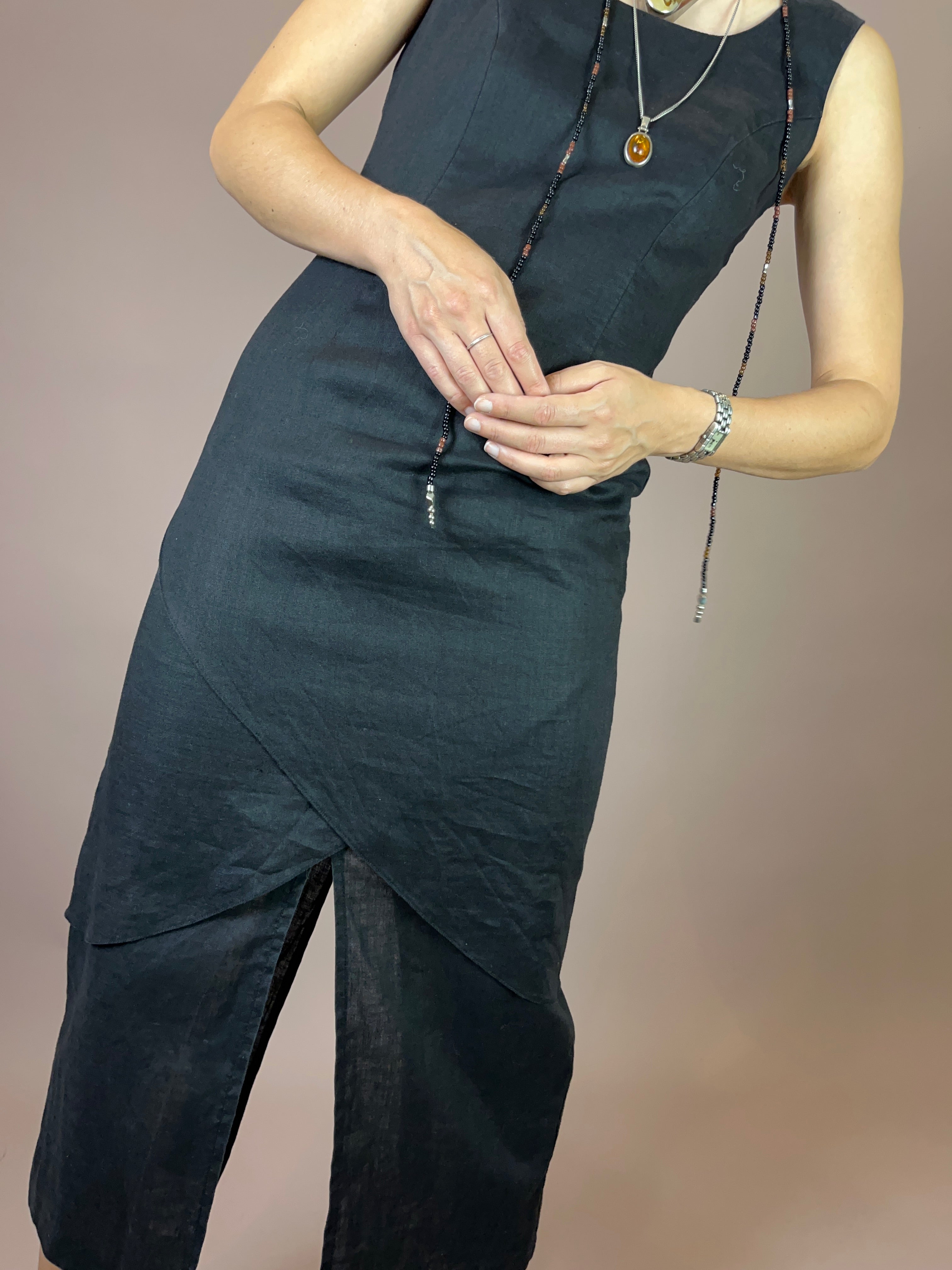 Leinenkleid Schwarz Gr. 36